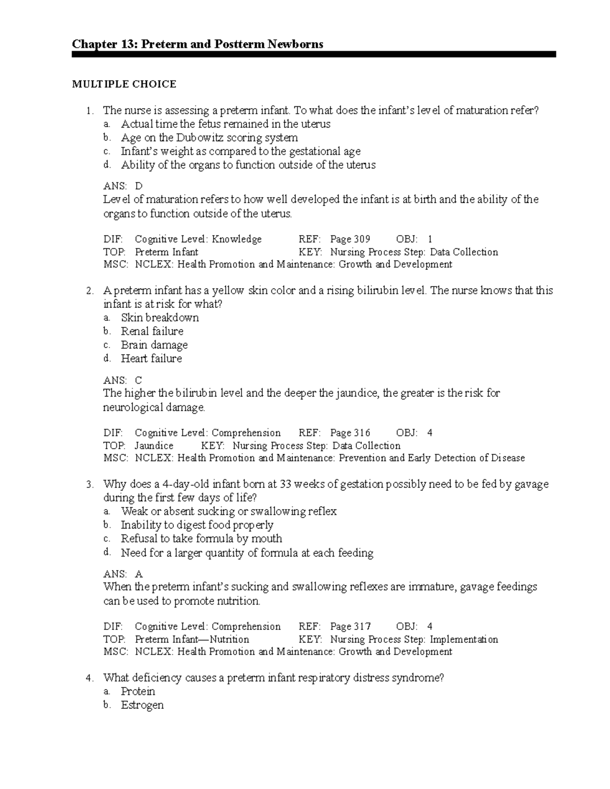 Chapter 13 Test bank - Chapter 13: Preterm and Postterm Newborns ...