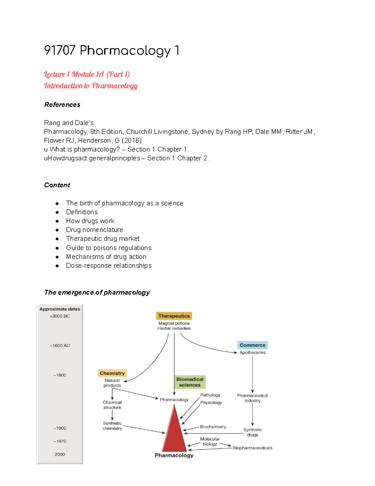 Pharmacology 1 Lecture Notes From Lectures 1 - 2 - 91707 Pharmacology 1 ...