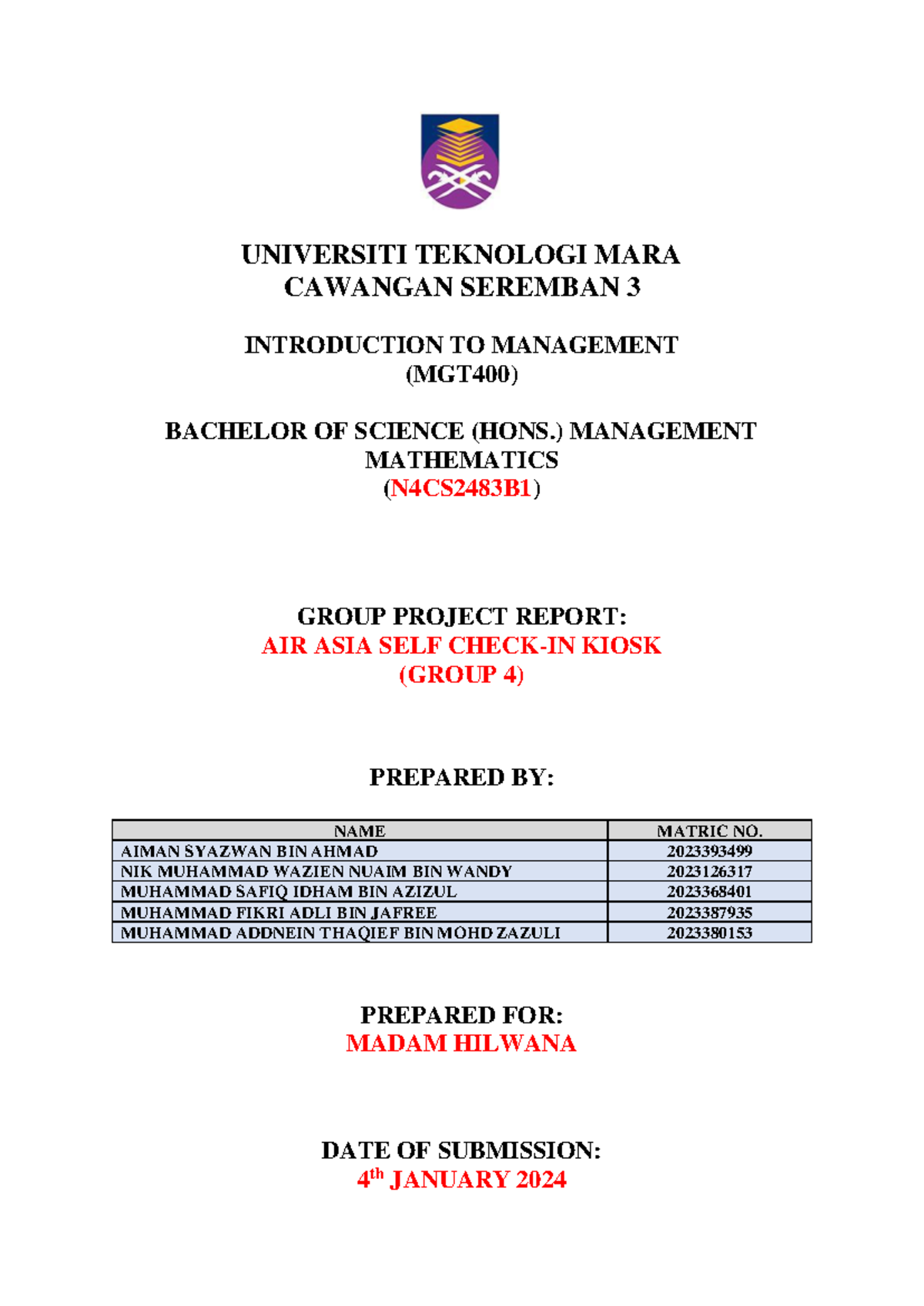 MGT400 Airasia - UNIVERSITI TEKNOLOGI MARA CAWANGAN SEREMBAN 3 ...