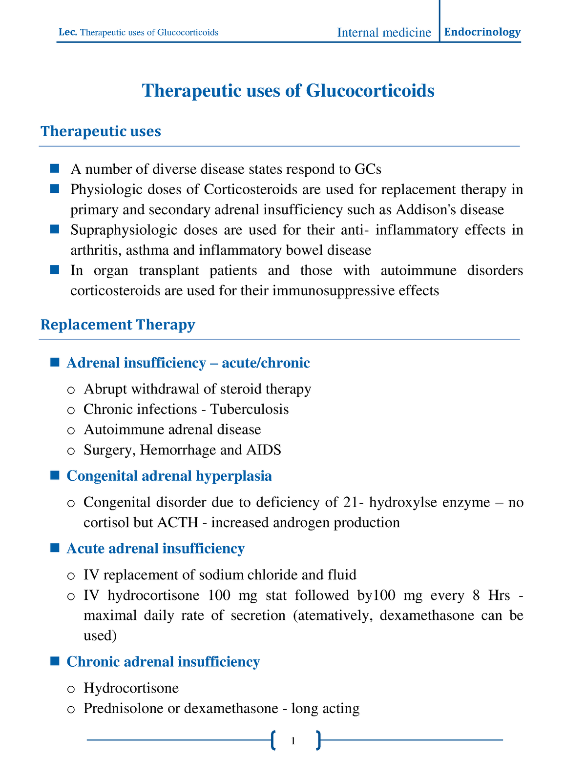 Therapeutic Uses Of Glucocorticoids Therapeutic Uses Of