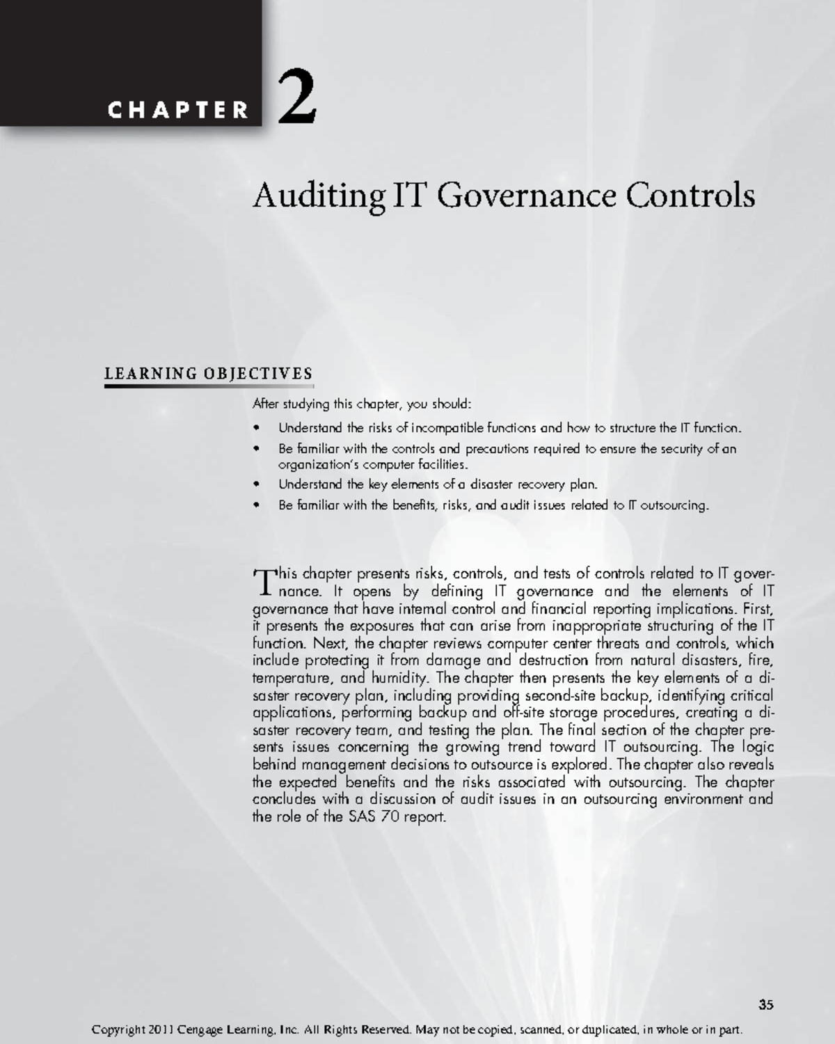 Chap 2 - guchvjvj - C H A P T E R 2 Auditing IT Governance Controls L E ...