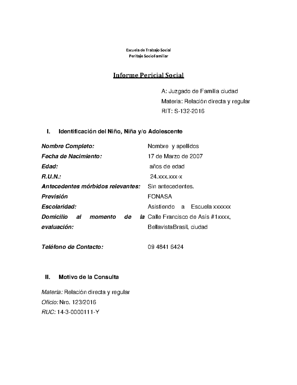 Modelo Informe Pericial Social Ok - Peritaje SocioFamiliar Informe ...