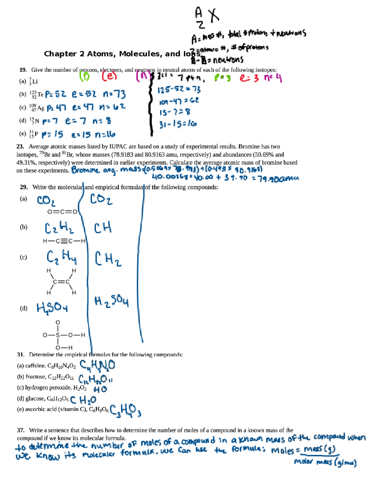 HW 2 copy - chapter 2: - CHM 2045 - Chapter 2 Atoms, Molecules, and ...