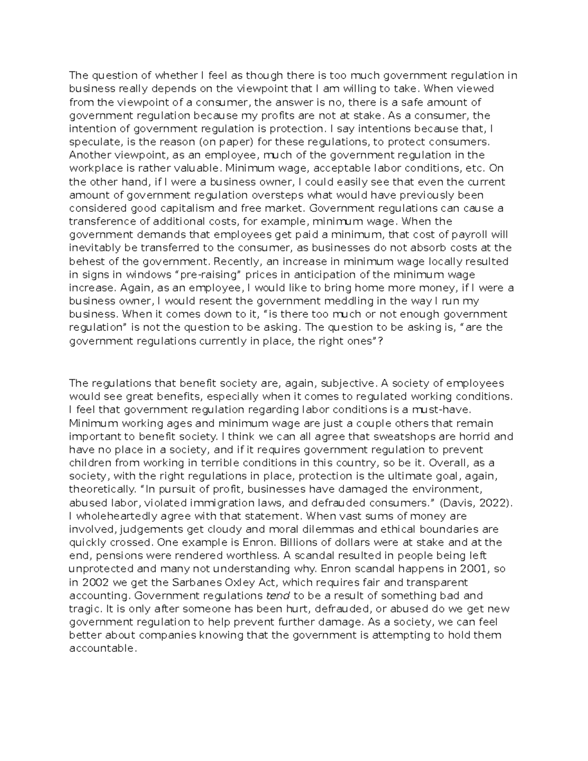 Discussion Government Regulations - The question of whether I feel as ...