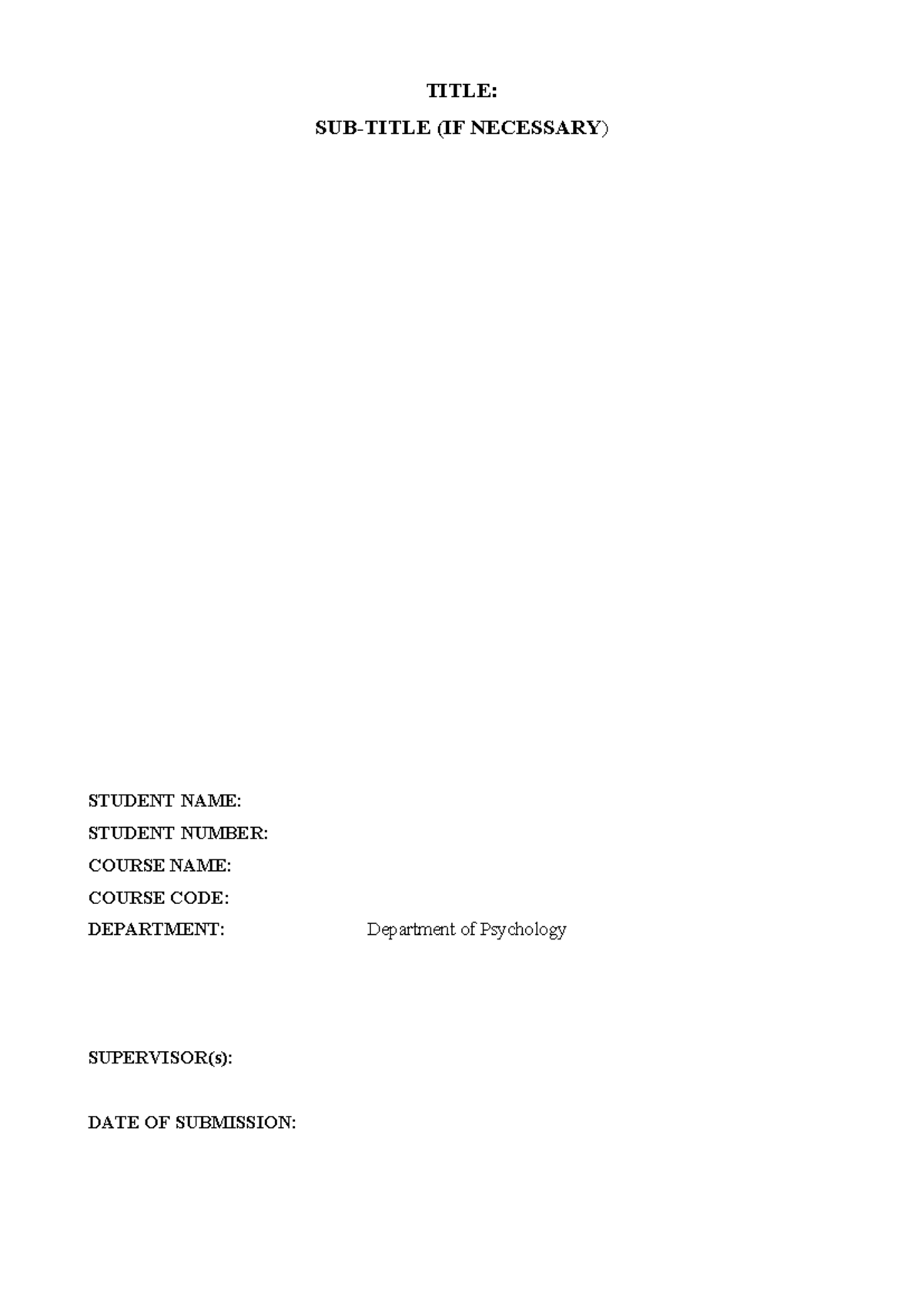Research report template - TITLE: SUB-TITLE (IF NECESSARY) STUDENT NAME ...