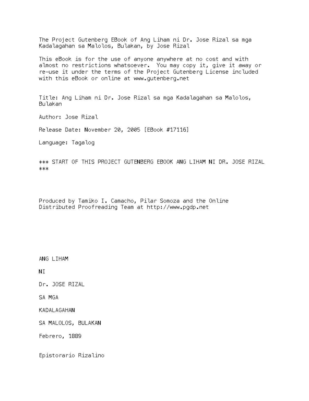 Jose-rizal-sa-mga-kababayang-dalaga-sa-malolos - The Project Gutenberg ...