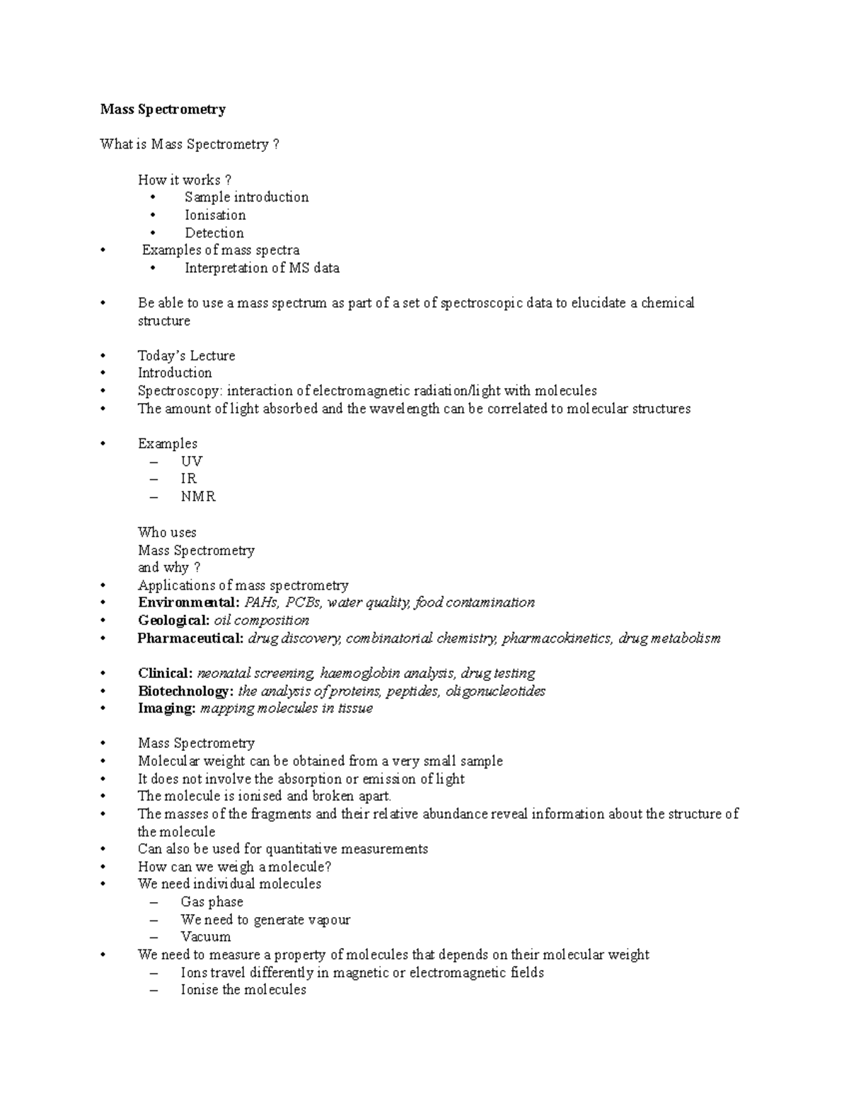 Mass Spectrometry - Summary - Mass Spectrometry What is Mass ...