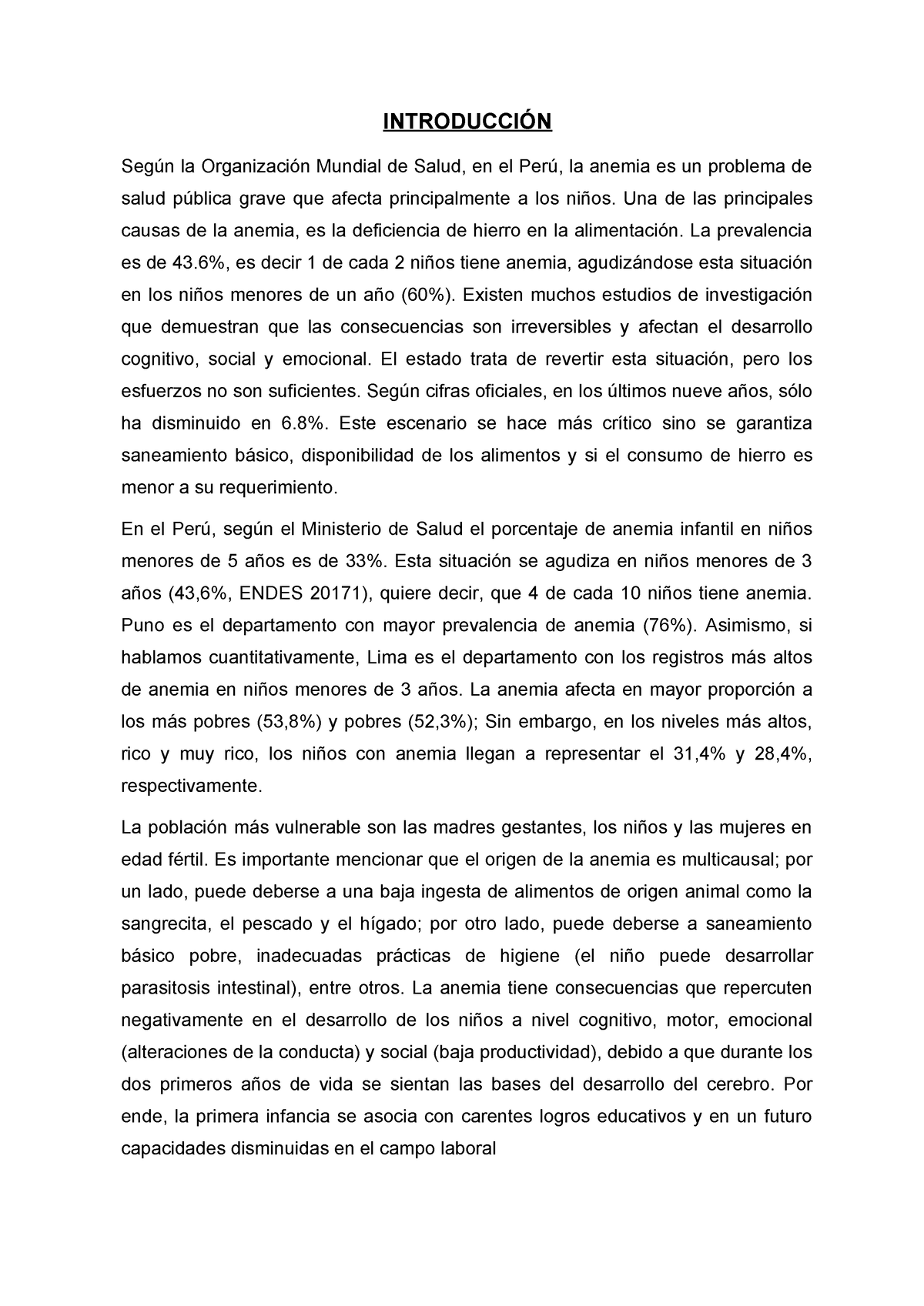 Proyecto De Anemia Proyecto De Anemia IntroducciÓn Según La Organización Mundial De Salud 6396