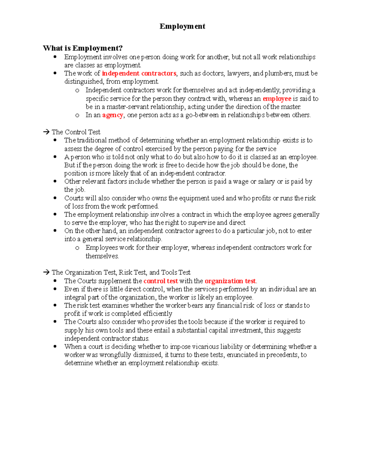 Chapter 12 -Employment - What is Employment? Employment involves one ...
