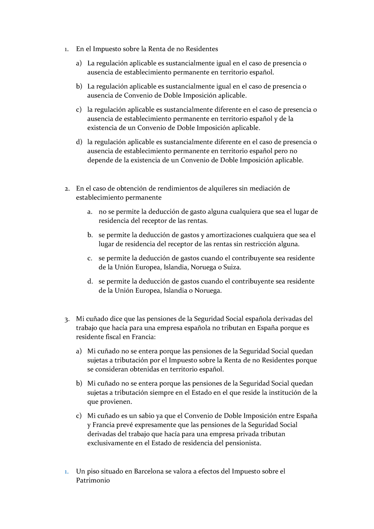 Tributario Repaso PREGUNTAS TIPO TEST Y CORTAS PARA REPASAR PARA EL EXAMEN En El Impuesto