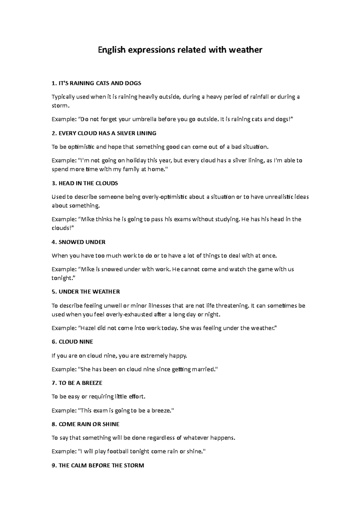 Expression related on weather - English expressions related with ...