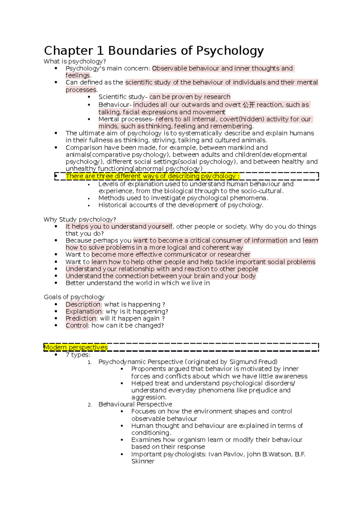 Psychology Chapter 1 Notes Chapter 1 Boundaries Of Psychology What Is Psychology Psychology