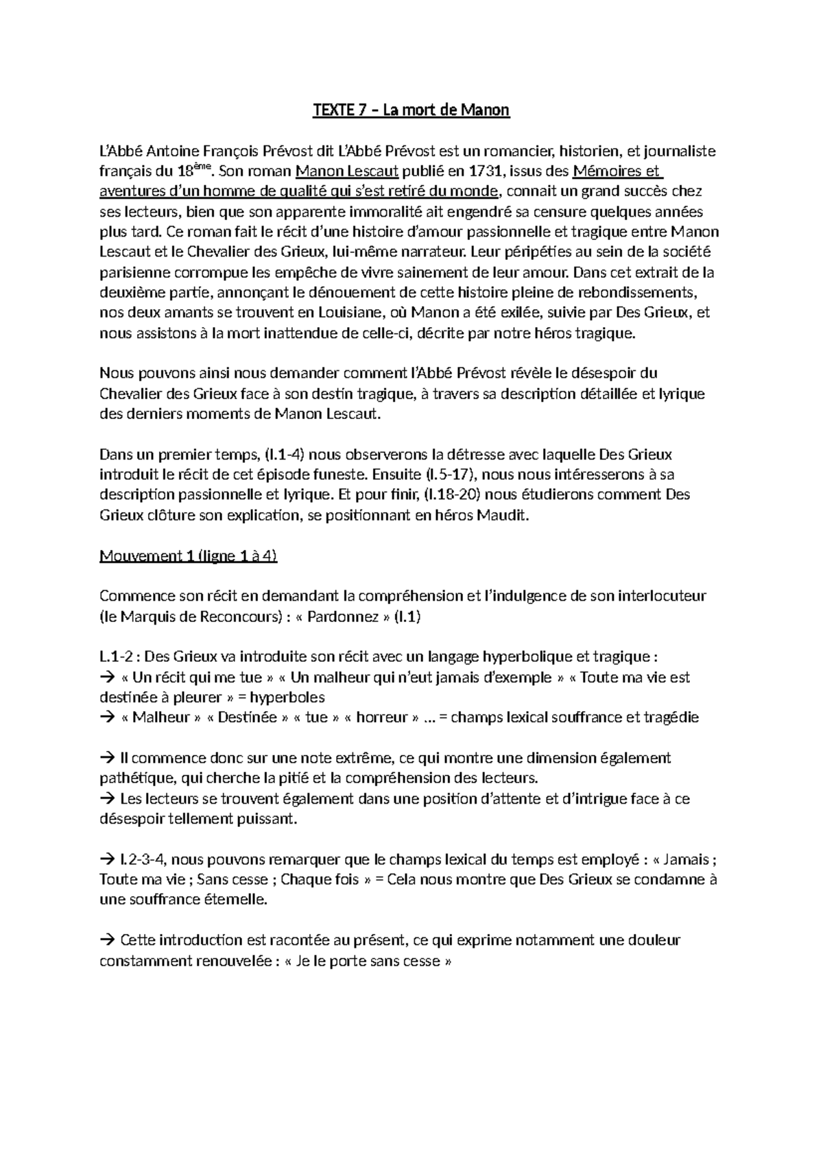 Analyse Linéaire La Mort De Manon Lescaut Texte 7 La Mort De Manon Analyse Linéaire La Mort De Manon Lescaut Texte 7 La Mort De Manon