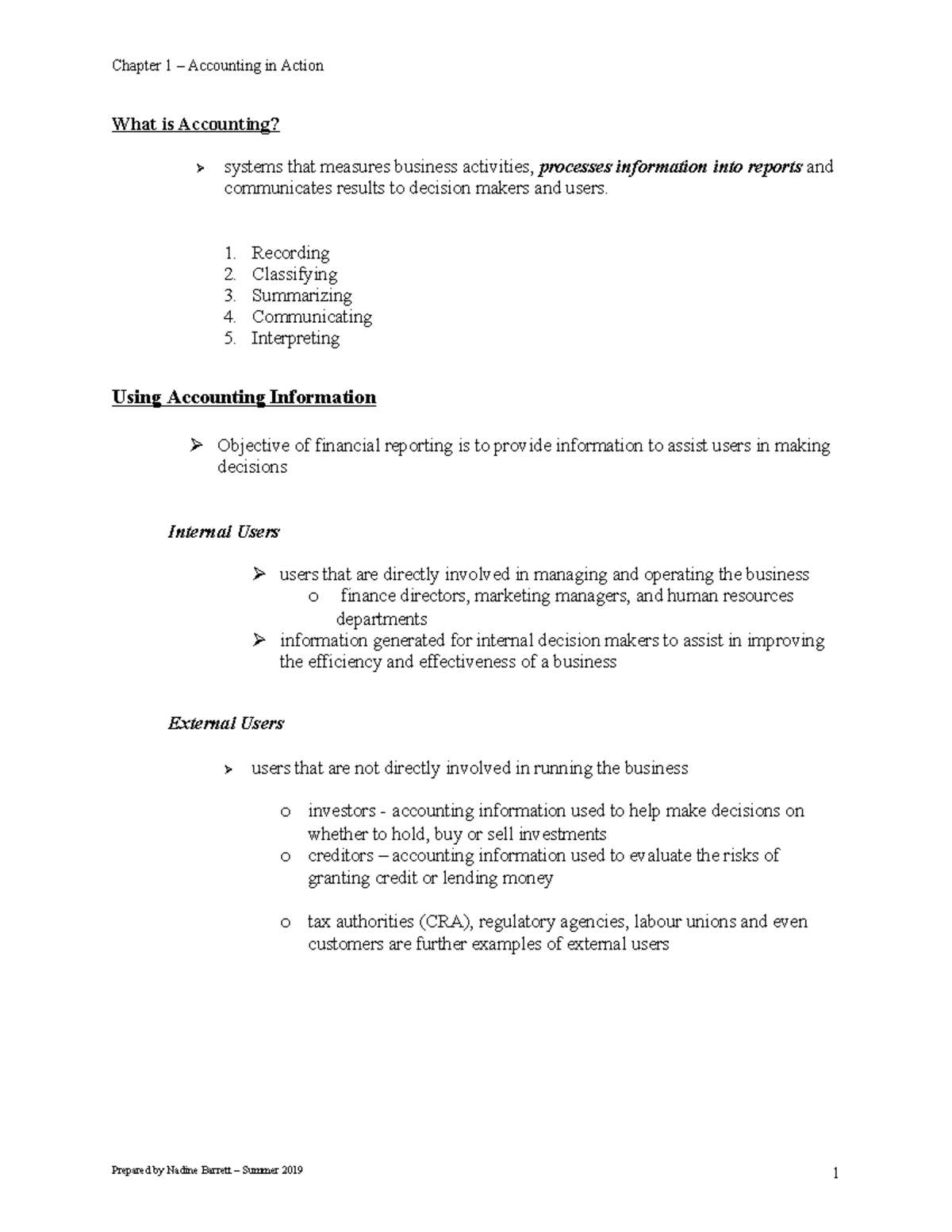 Chapter 1 Lecture Notes - What is Accounting? systems that measures ...