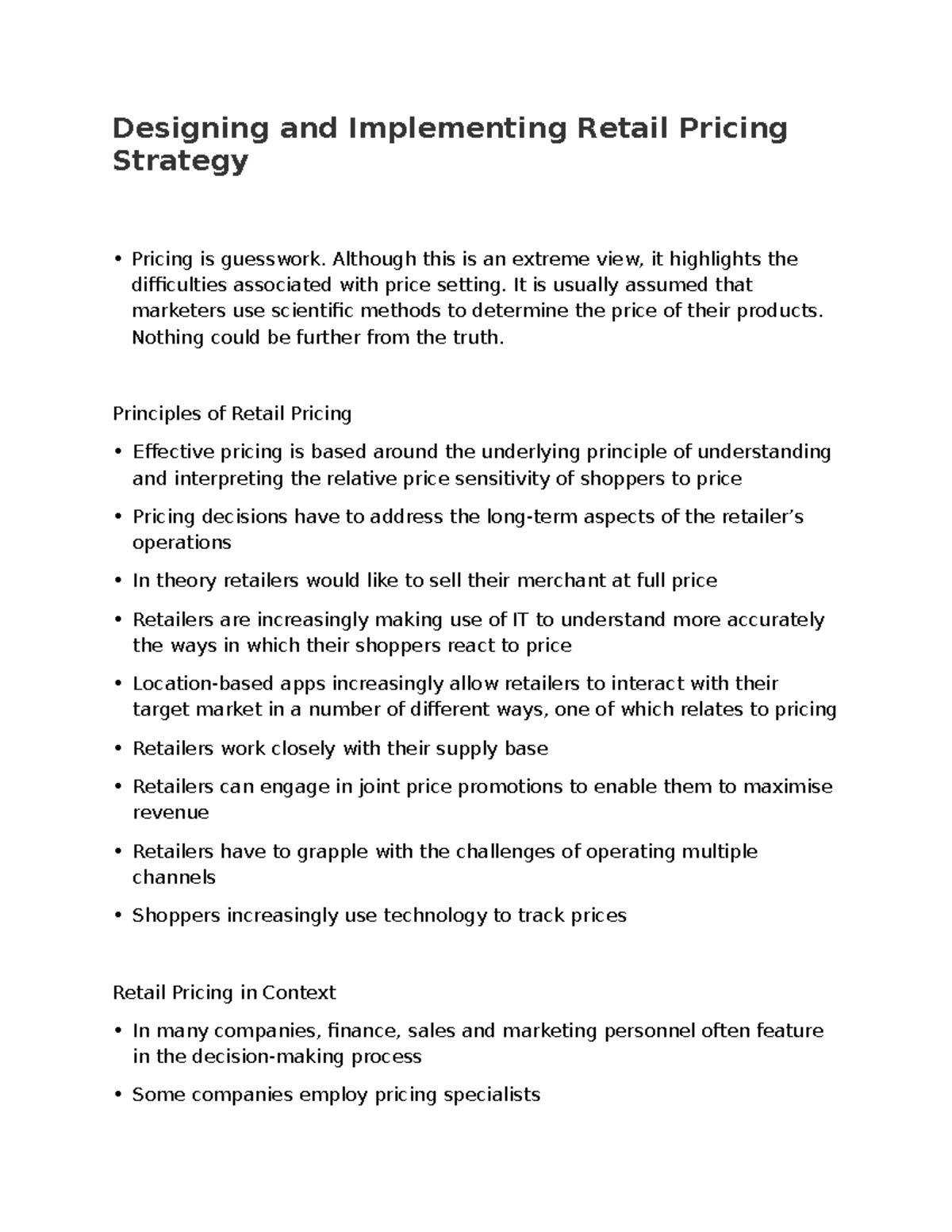 Designing and Implementing Retail Pricing Strategy - Designing and ...