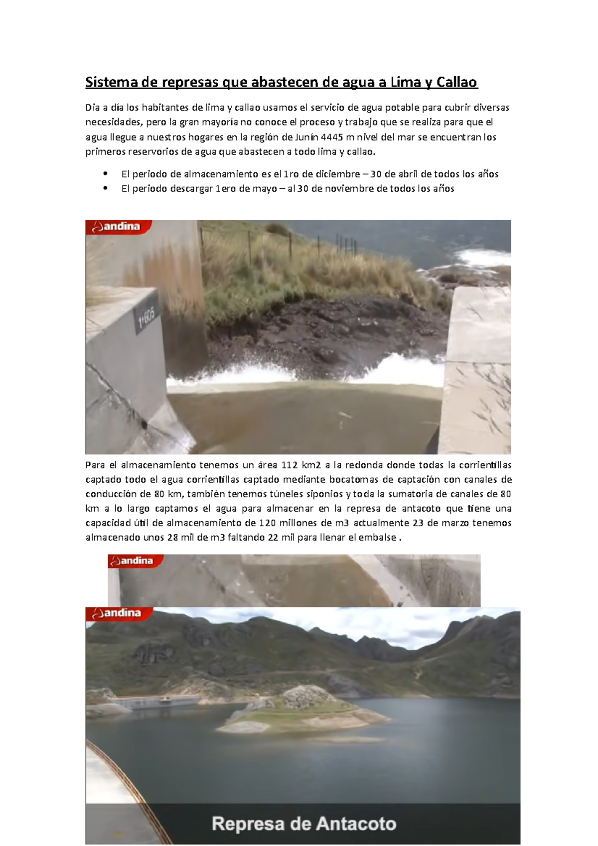 Sistema de represas que abastecen de agua a Lima y Callao - El periodo ...