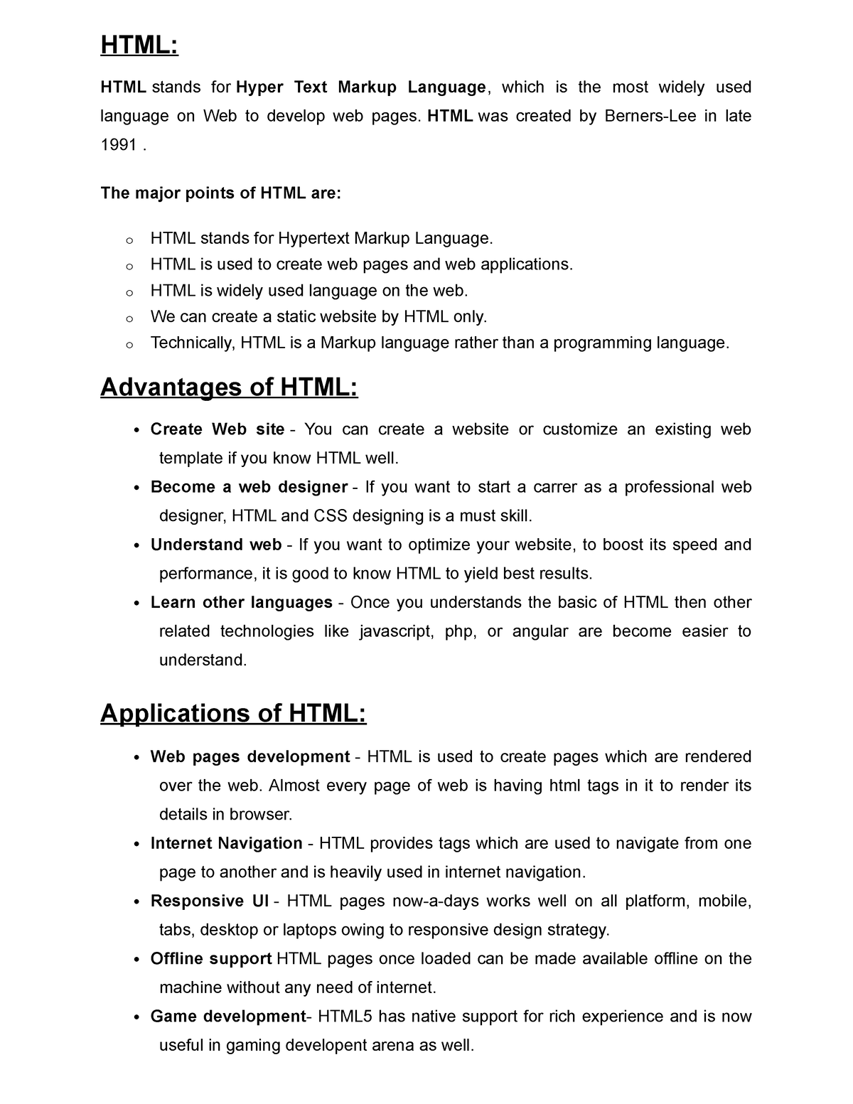 HTML - Html - HTML: HTML Stands For Hyper Text Markup Language, Which ...