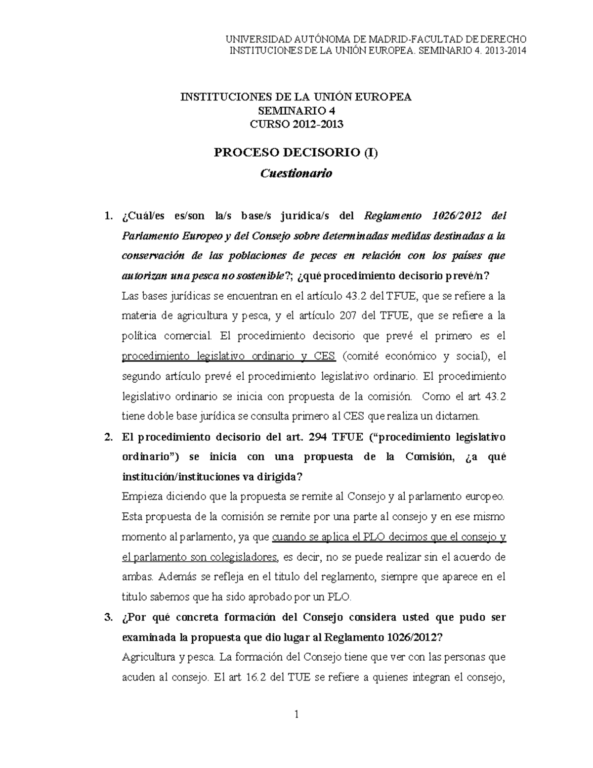 INSTITUCIONES Y Dº DE LA UE - UNIVERSIDAD DE DE DERECHO INSTITUCIONES ...