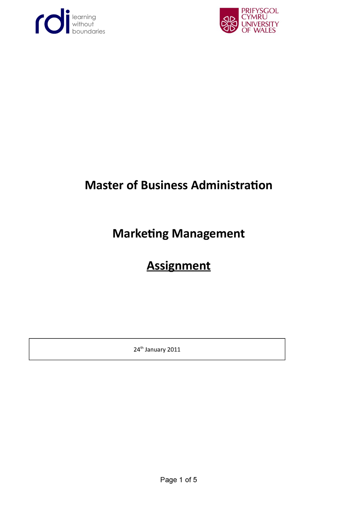 sample mba marketing management assignment