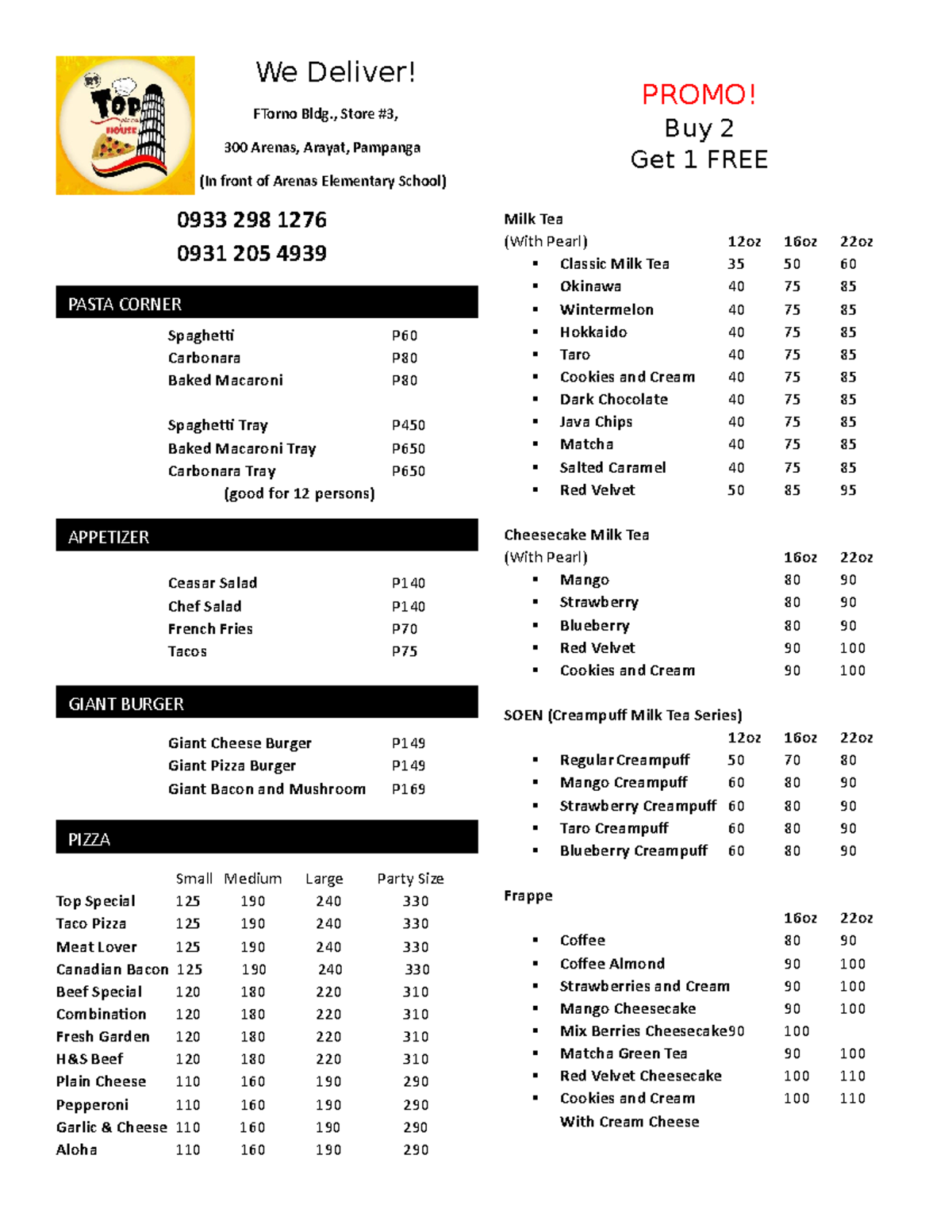 Store Menu - 657h - We Deliver! FTorno Bldg., Store #3, 300 Arenas ...