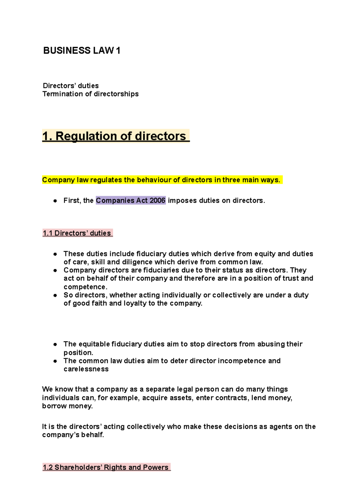 Regulation of Directors in Company Law - Studocu