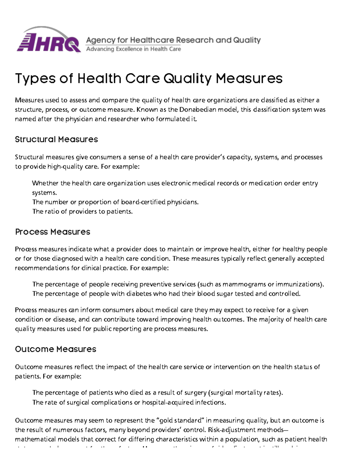 types-of-health-care-quality-measures-agency-for-healthcare-research