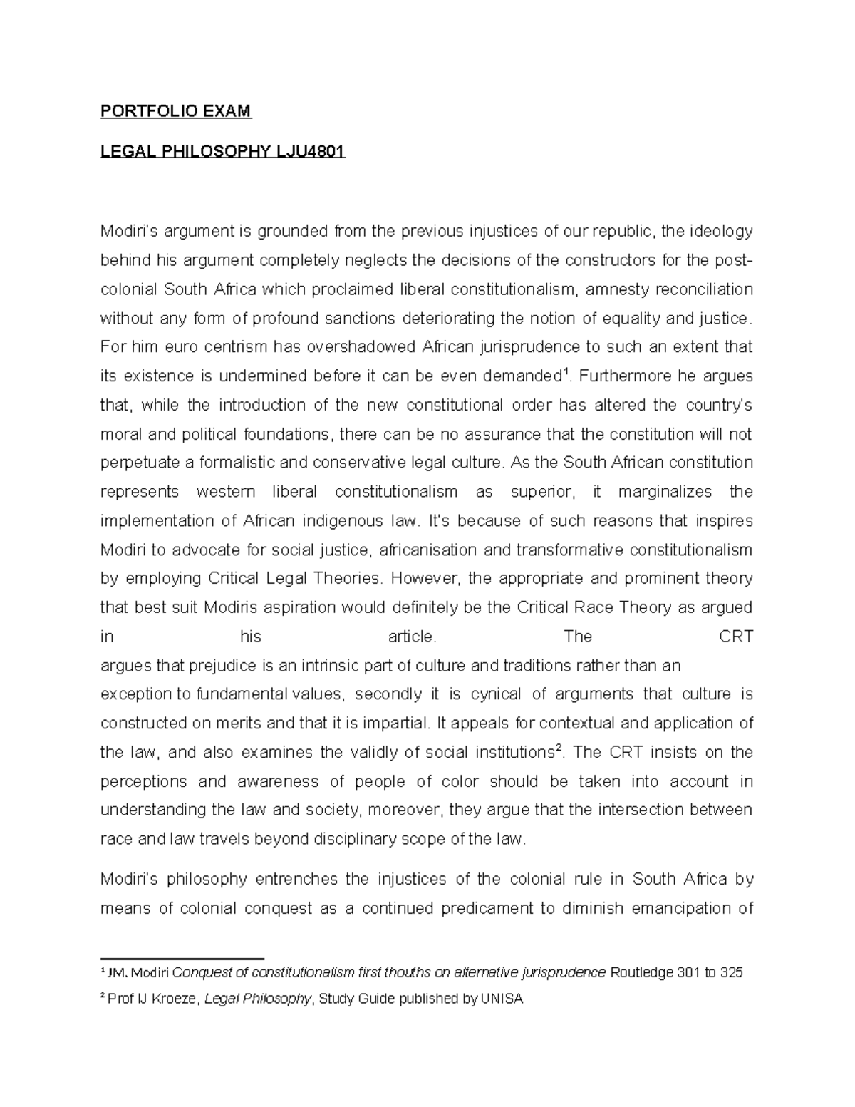 Philosophy portfolio no references - PORTFOLIO EXAM LEGAL PHILOSOPHY ...