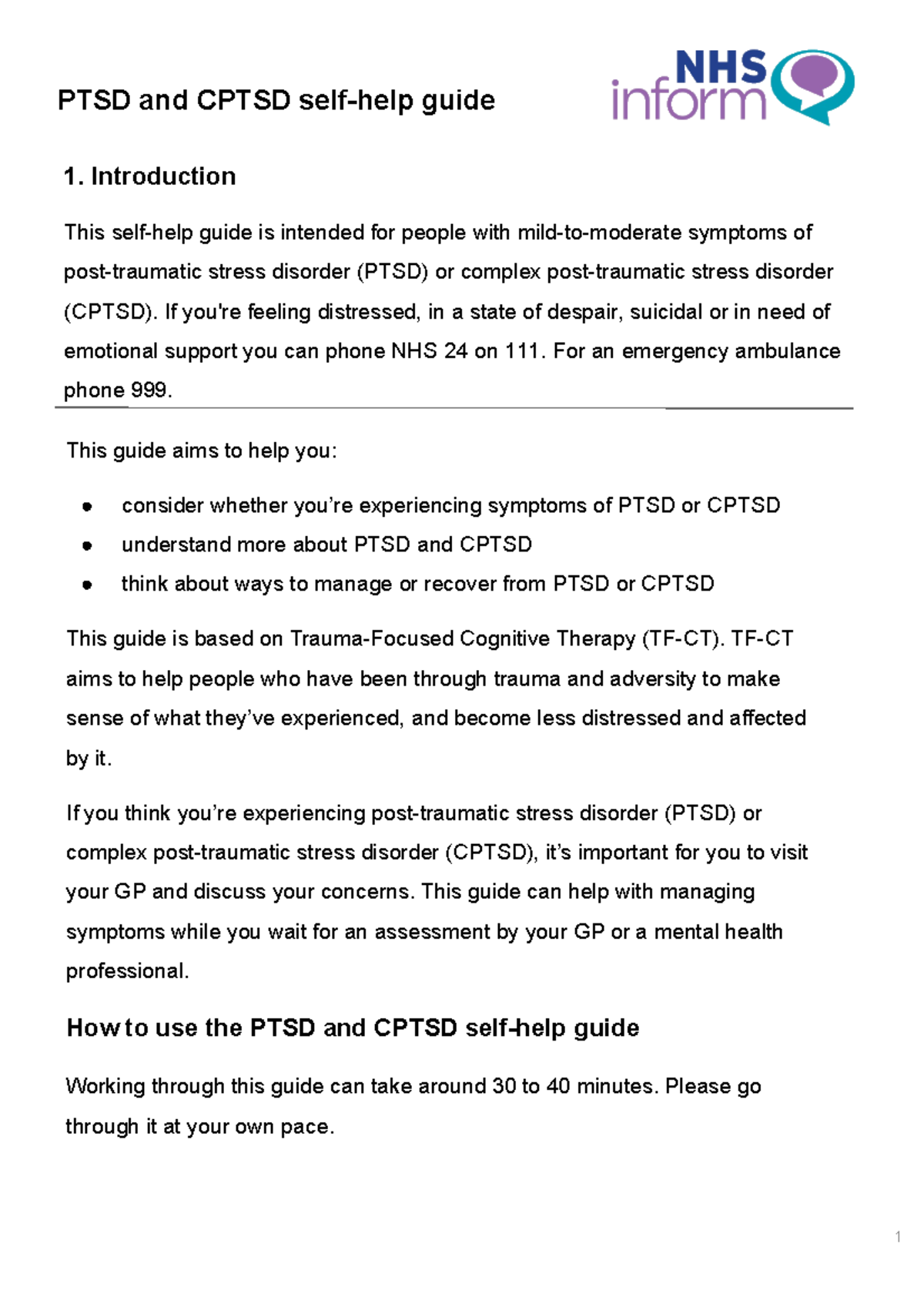 Ptsd And Cptsd Mhshg May 2021 - PTSD And CPTSD Self-help Guide 1 ...