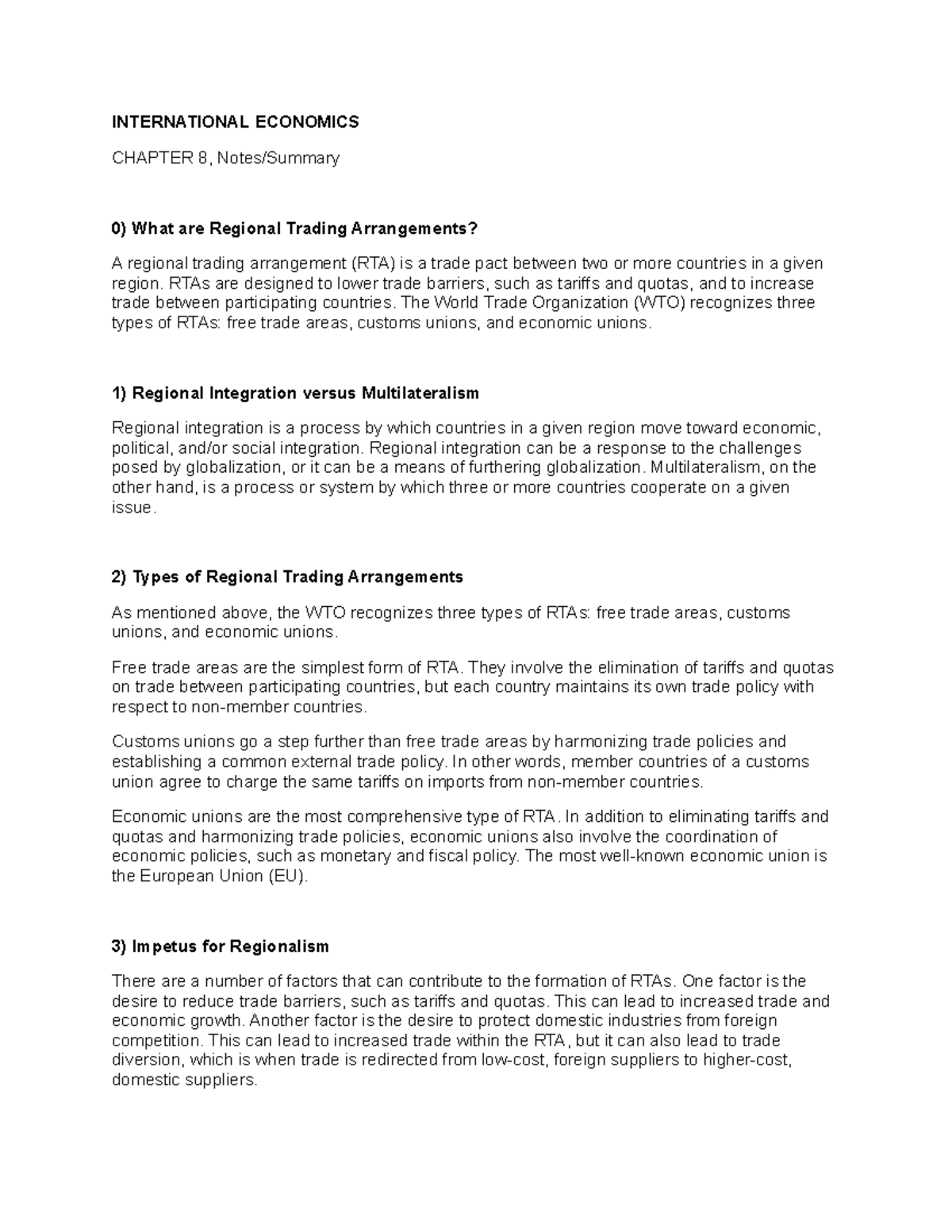International Economics Chapter 8 Notes Summary International International Economics Chapter 8 Notes Summary International