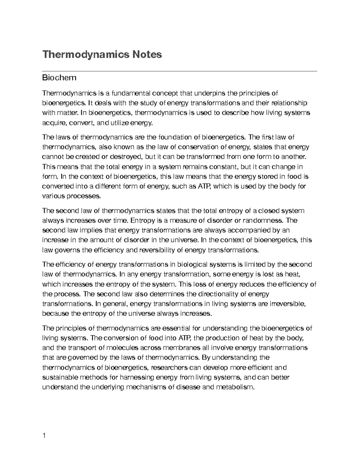Thermodynaics Notes - Thermodynamics Notes Biochem Thermodynamics is a ...