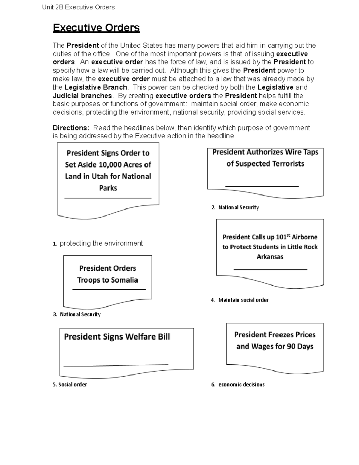 Copy of Executive Orders Brief Reading w activity Unit 2B Executive