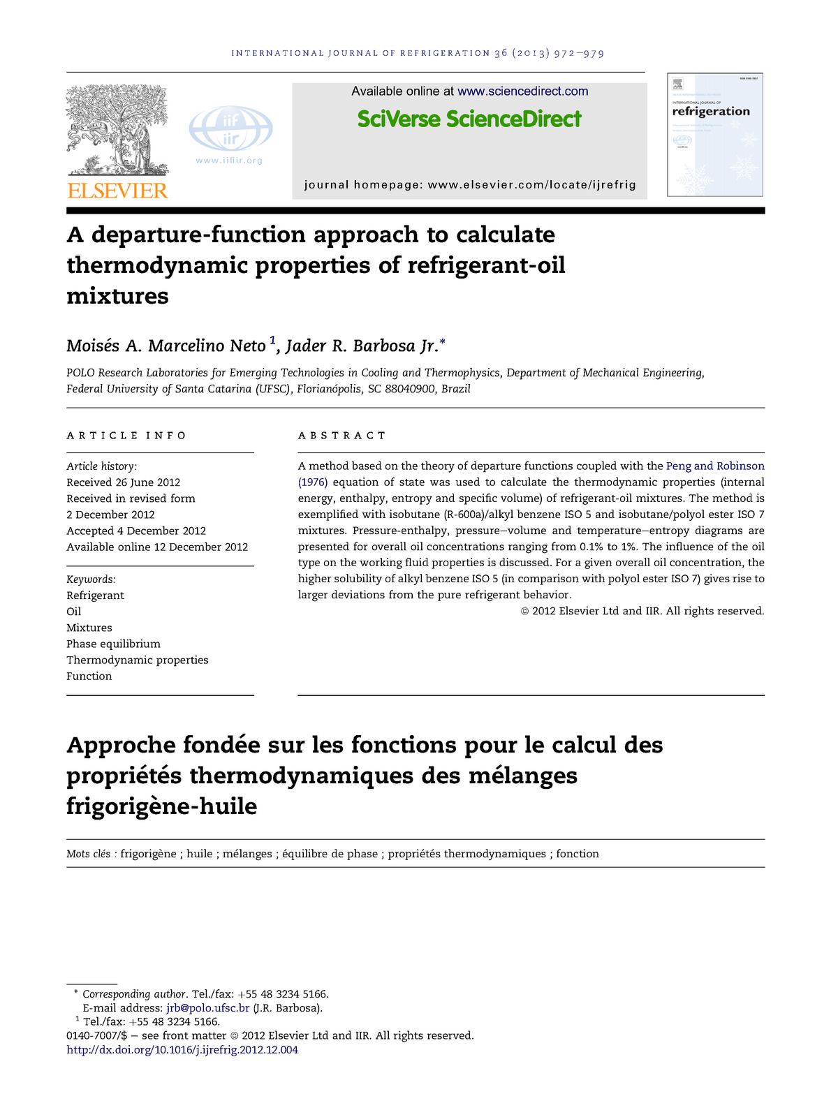 Article Main A Departure Function Approach To Calculate Thermodynamic Properties Of Refrigerant Oil Mixtures Studocu