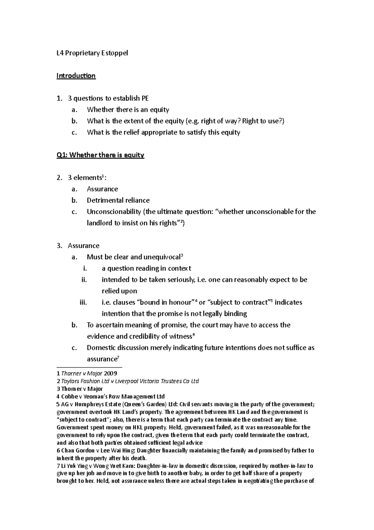 L4 Proprietary Estoppel - Land Law - HKU - Studocu