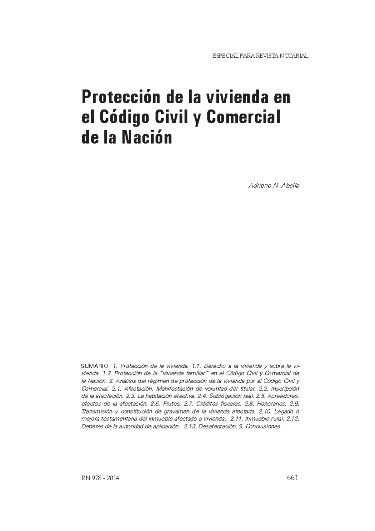 Protección de la Vivienda en el Código Civil y Comercial - Abella ...