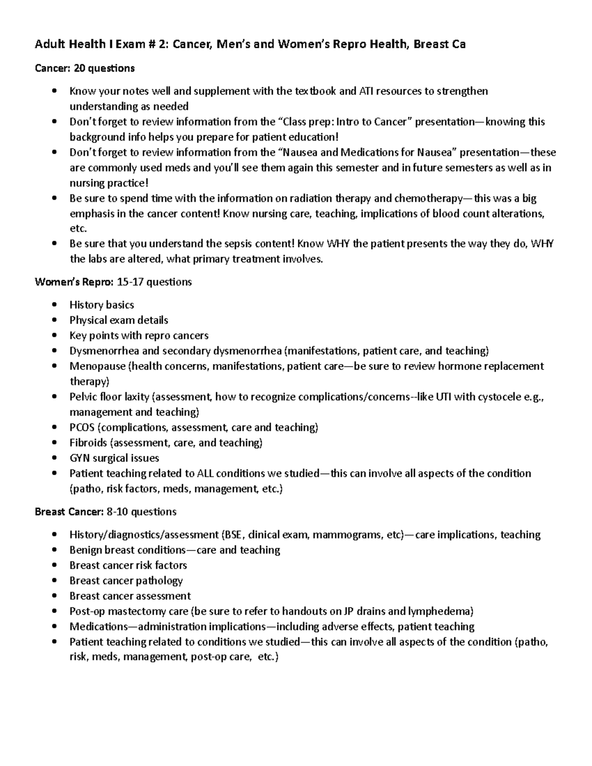 Test Prep Exam # 2 W23 - Study guide for test number 2 of Adult Health ...