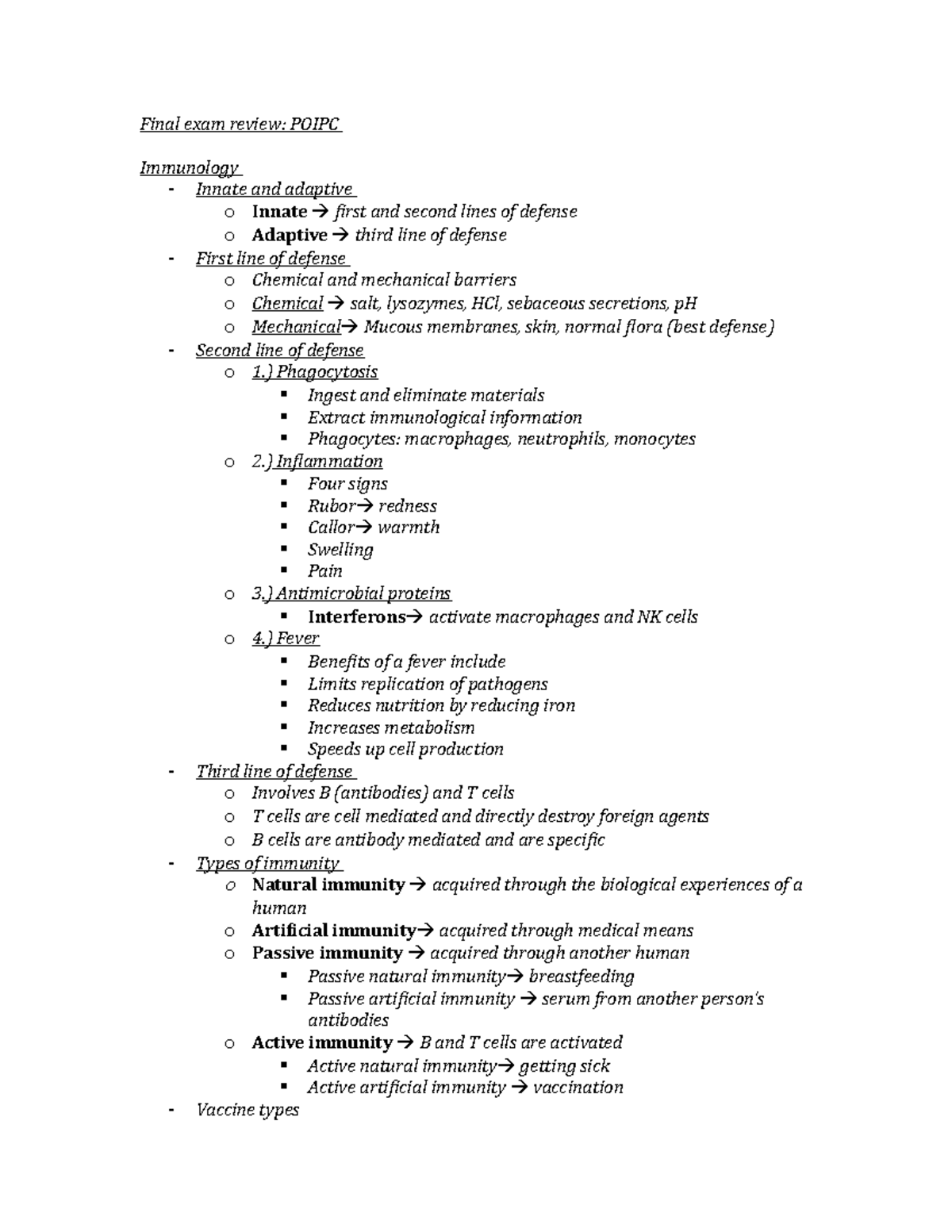 Final exam review - Dr Helene Goulding - Final exam review: POIPC ...