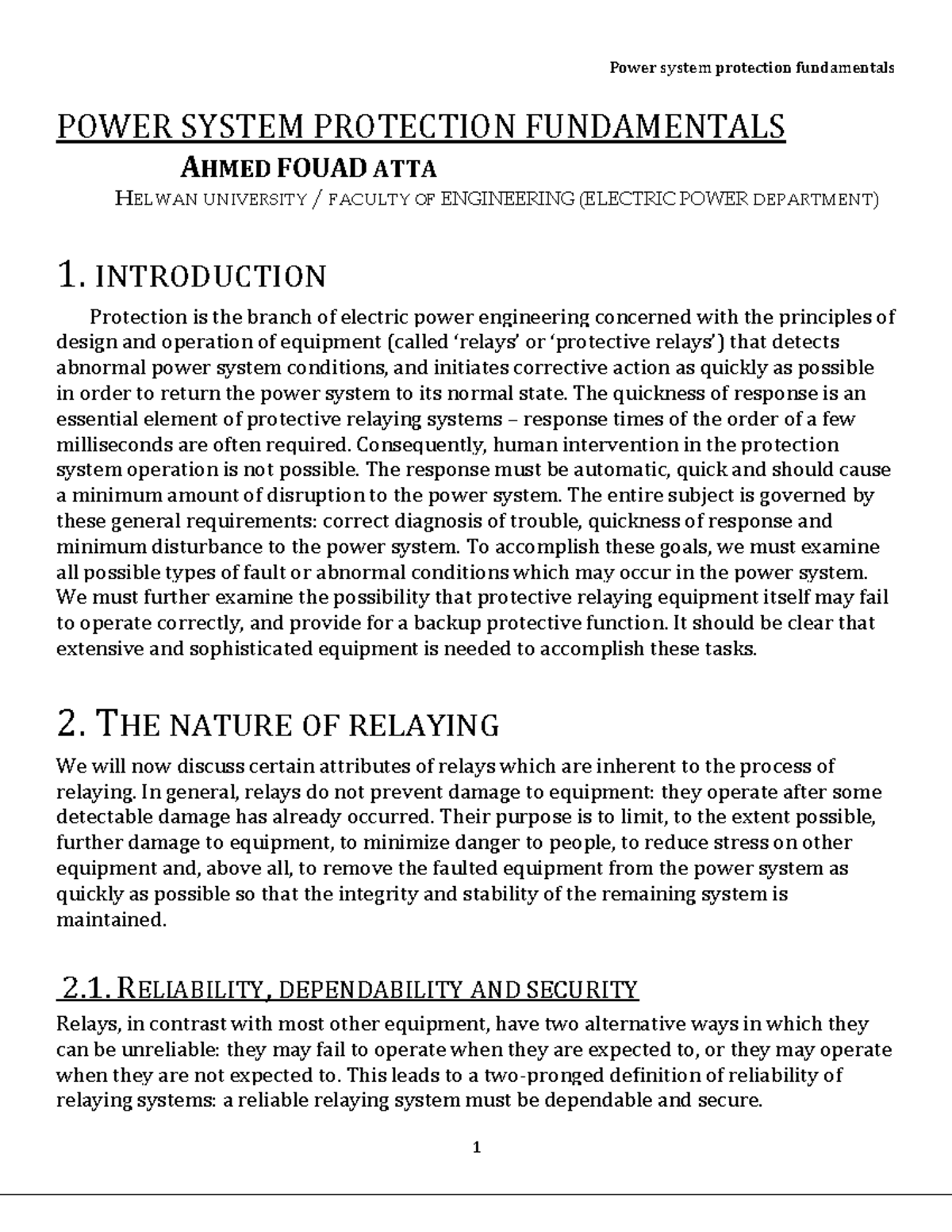 Power System Protection Fundamentals POWER SYSTEM PROTECTION