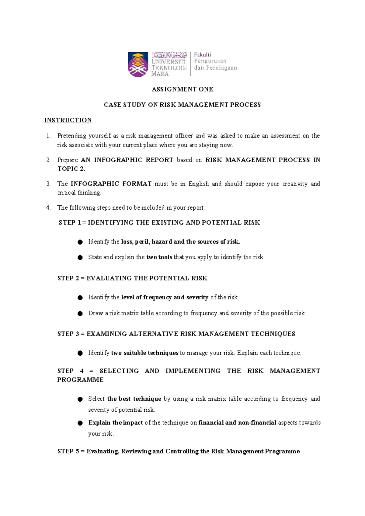 INS200 Assignment ONE - ASSIGNMENT ONE CASE STUDY ON RISK MANAGEMENT ...