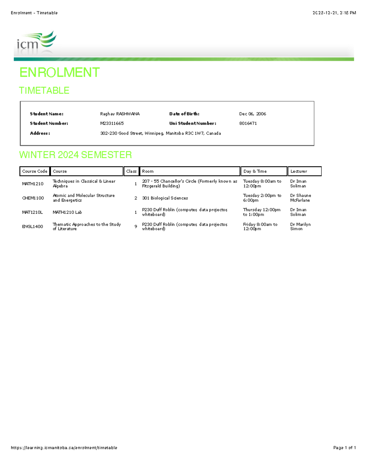 Enrolment - Timetable - NOTES OF CLASS - Enrolment - Timetable 2023-12 ...