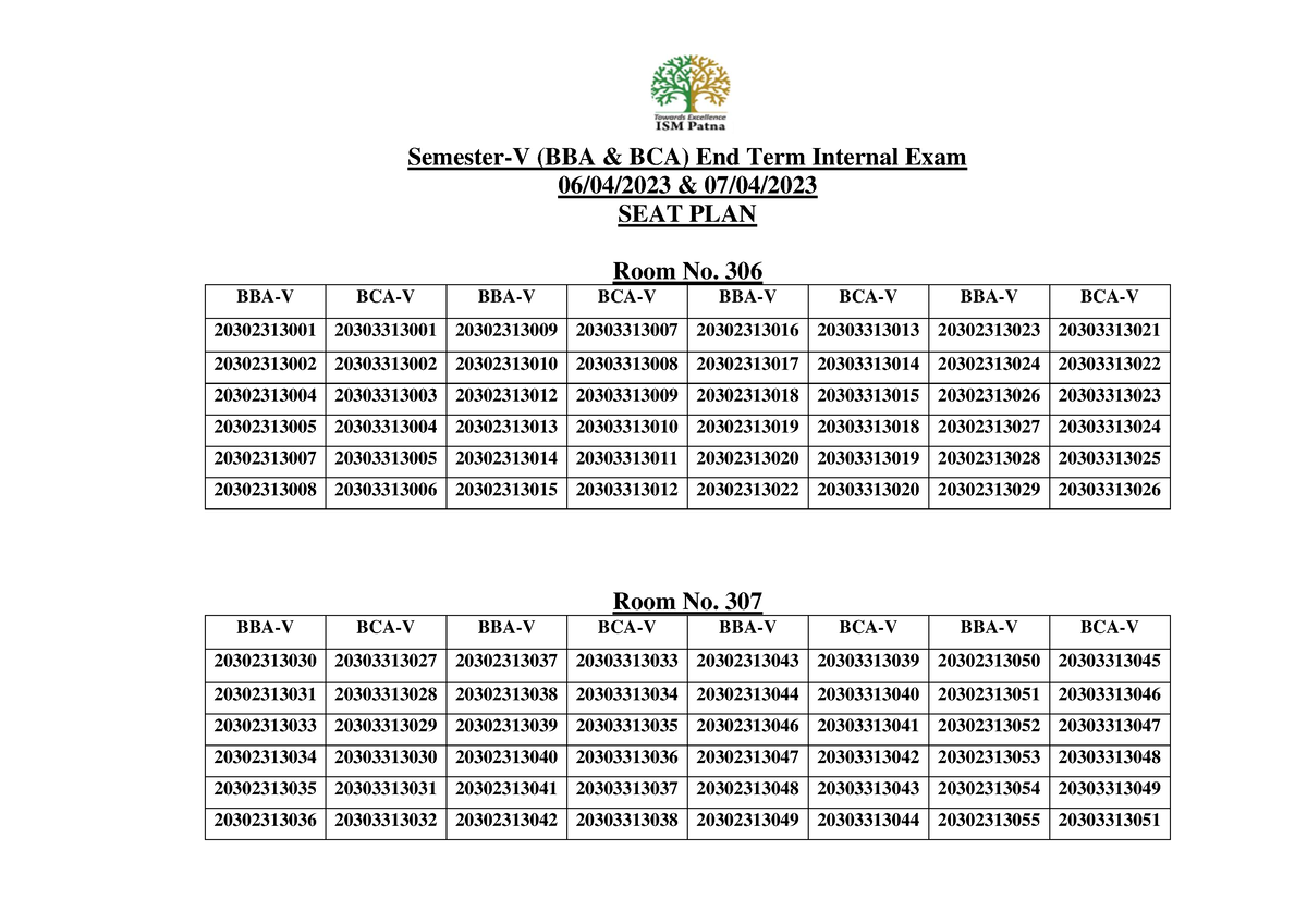 SEM-5-End Term Exam-Seat-plan-April 2023 - BBA - Semester-V (BBA & BCA ...