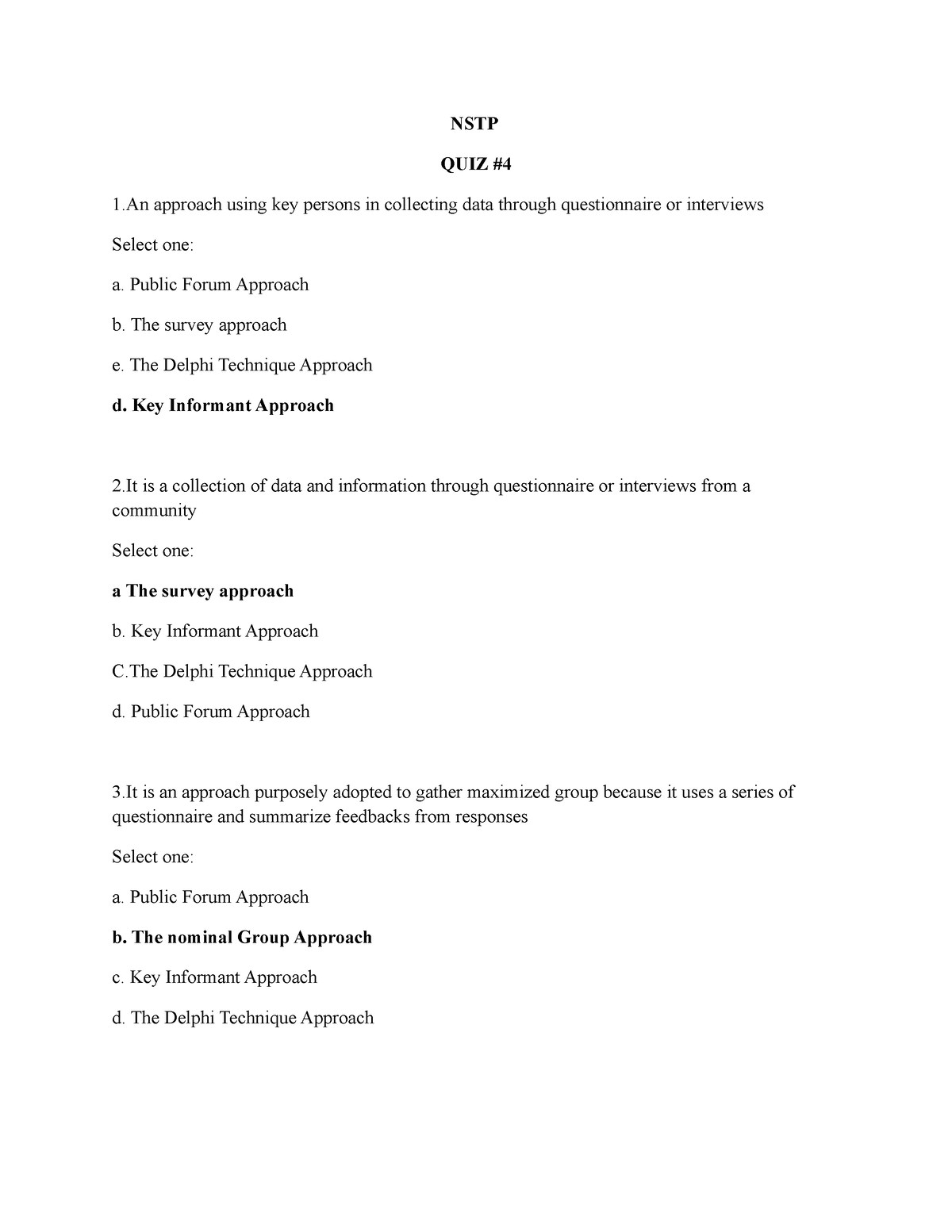 NSTP QUIZ #4 - NSTP QUIZ #4 - NSTP QUIZ 1 Approach Using Key Persons In ...