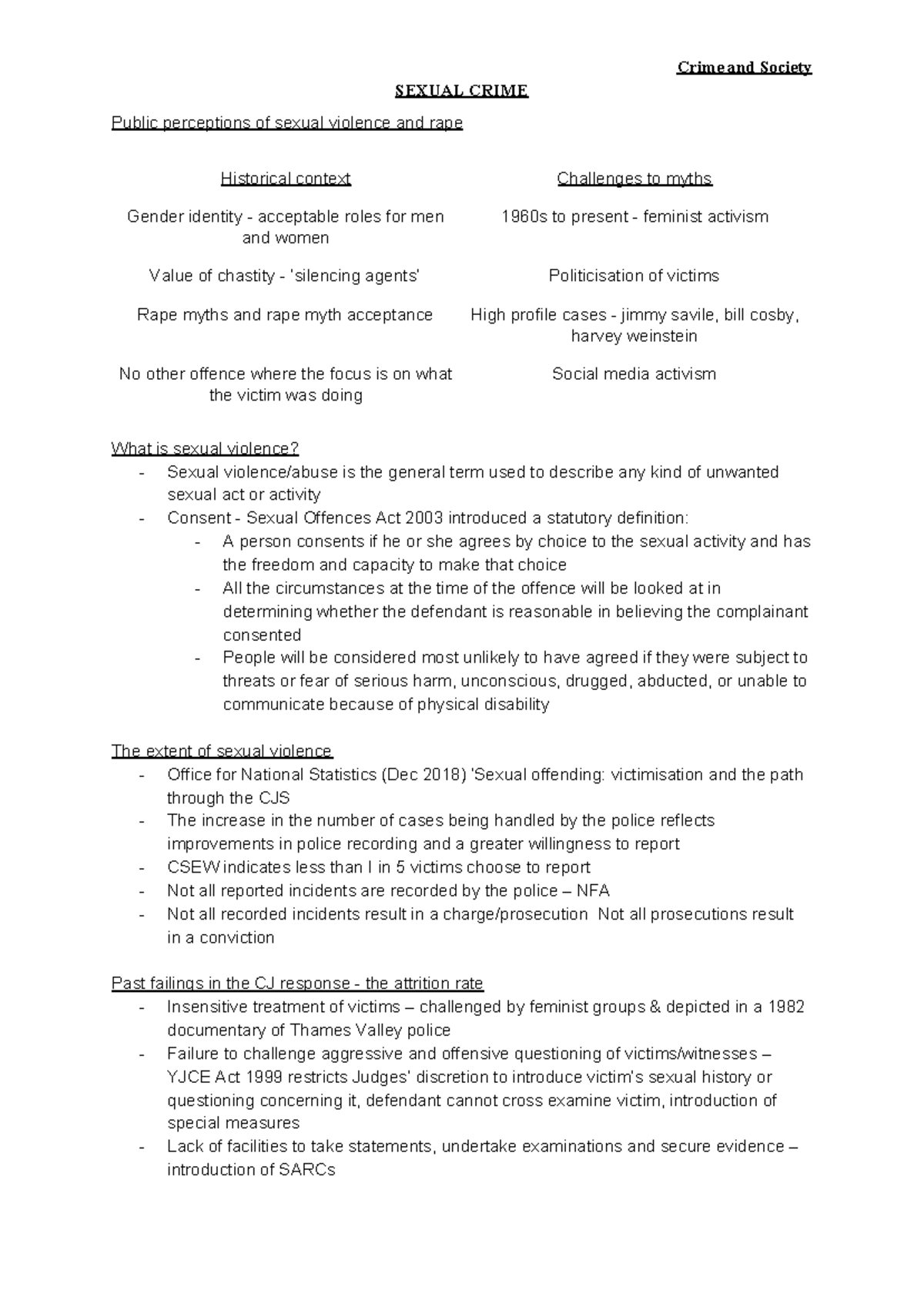 Sexual Crime Lecture Notes Crime And Society Sexual Crime Public Perceptions Of Sexual 1648