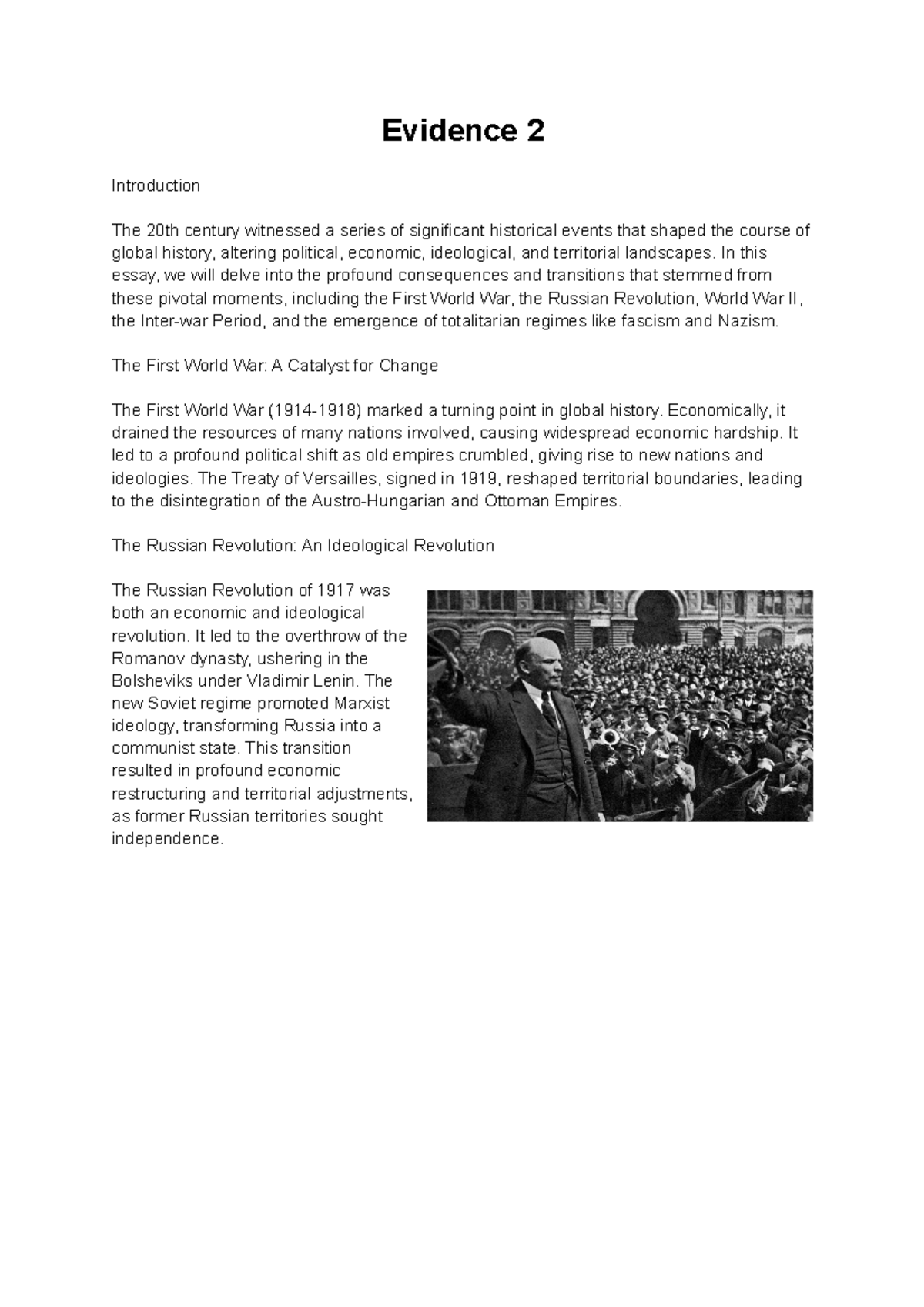 Evidence 2 - evidecia - Evidence 2 Introduction The 20th century ...