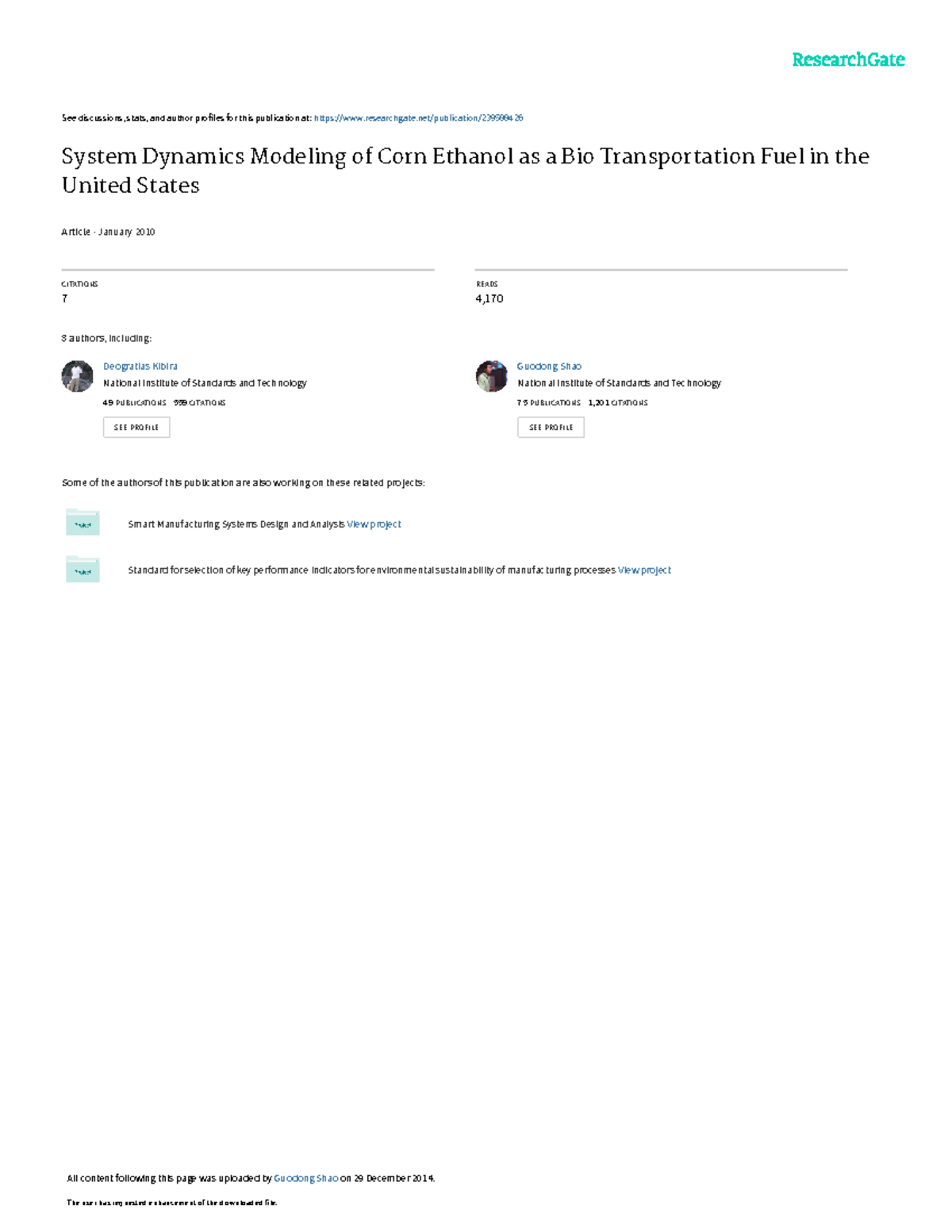 System Dynamics Modeling of Corn Ethanol as a Bio See discussions