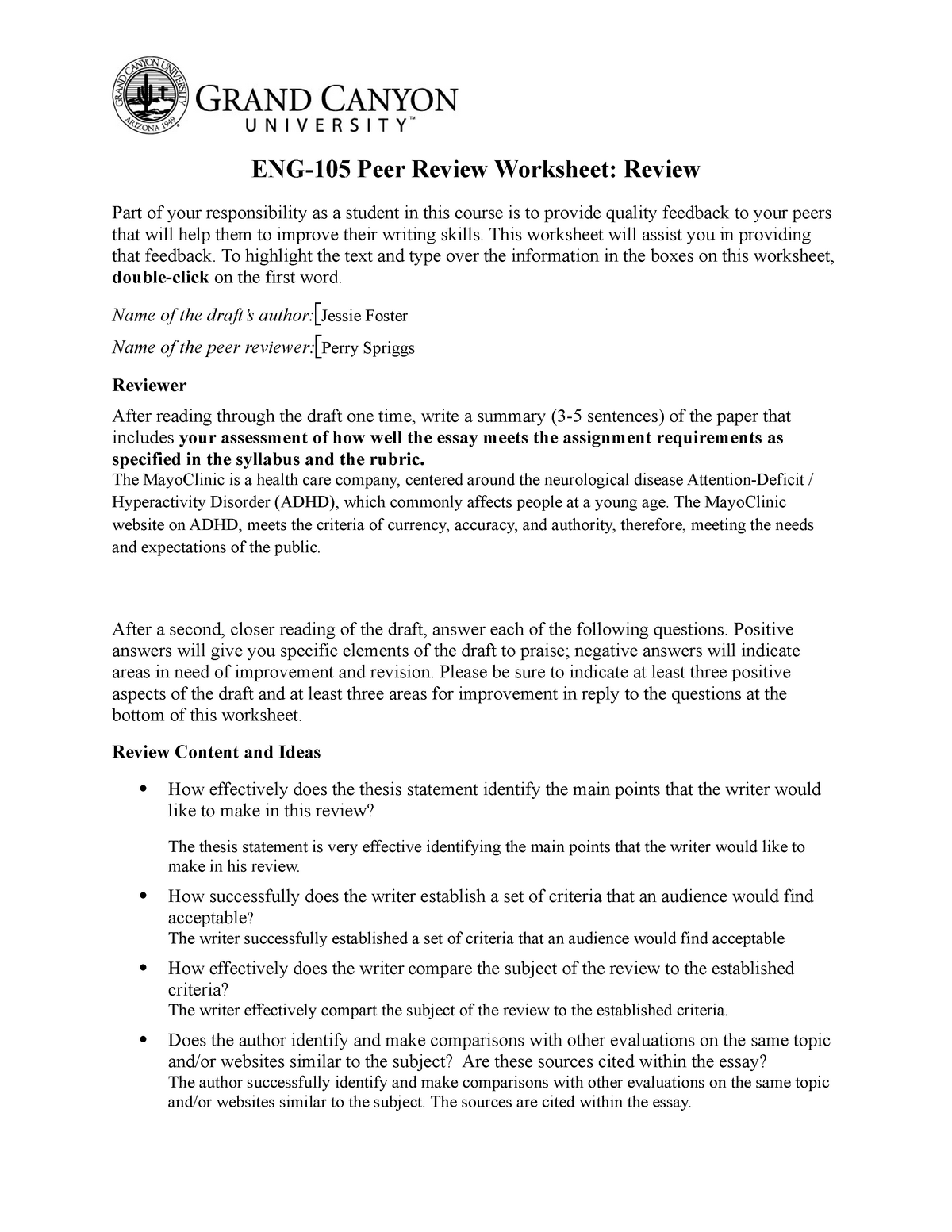 peer review worksheet college essay