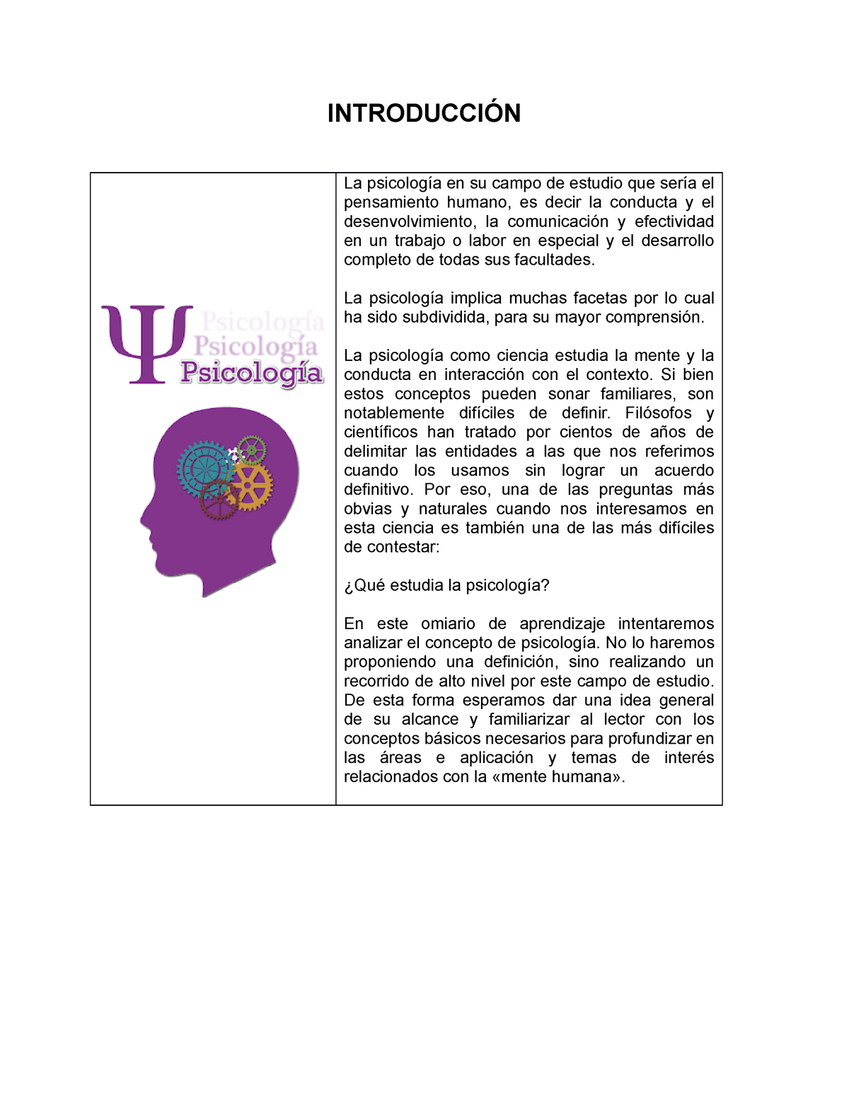 Analisis DEL Concepto DE Psicologia Y LAS Areas DE Aplicación ...