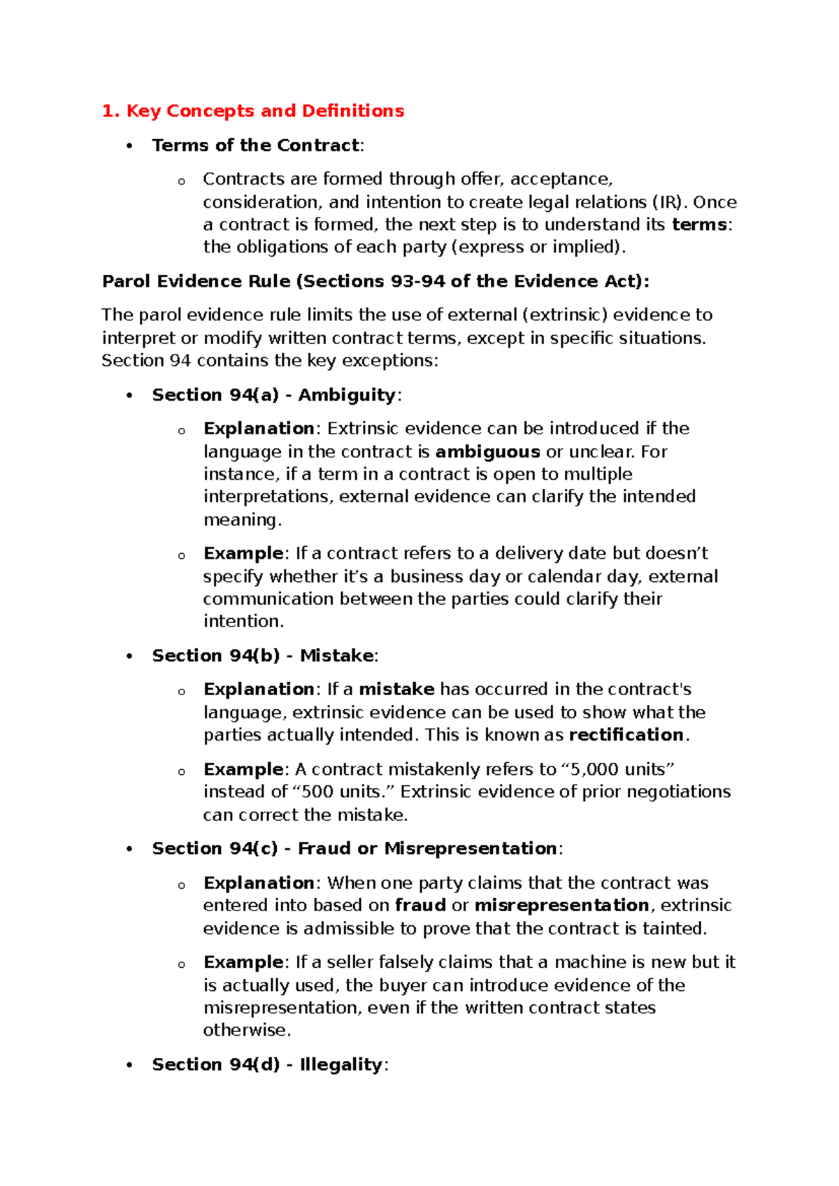 Lecture 5 notes - Key Concepts and Definitions Terms of the Contract: o ...