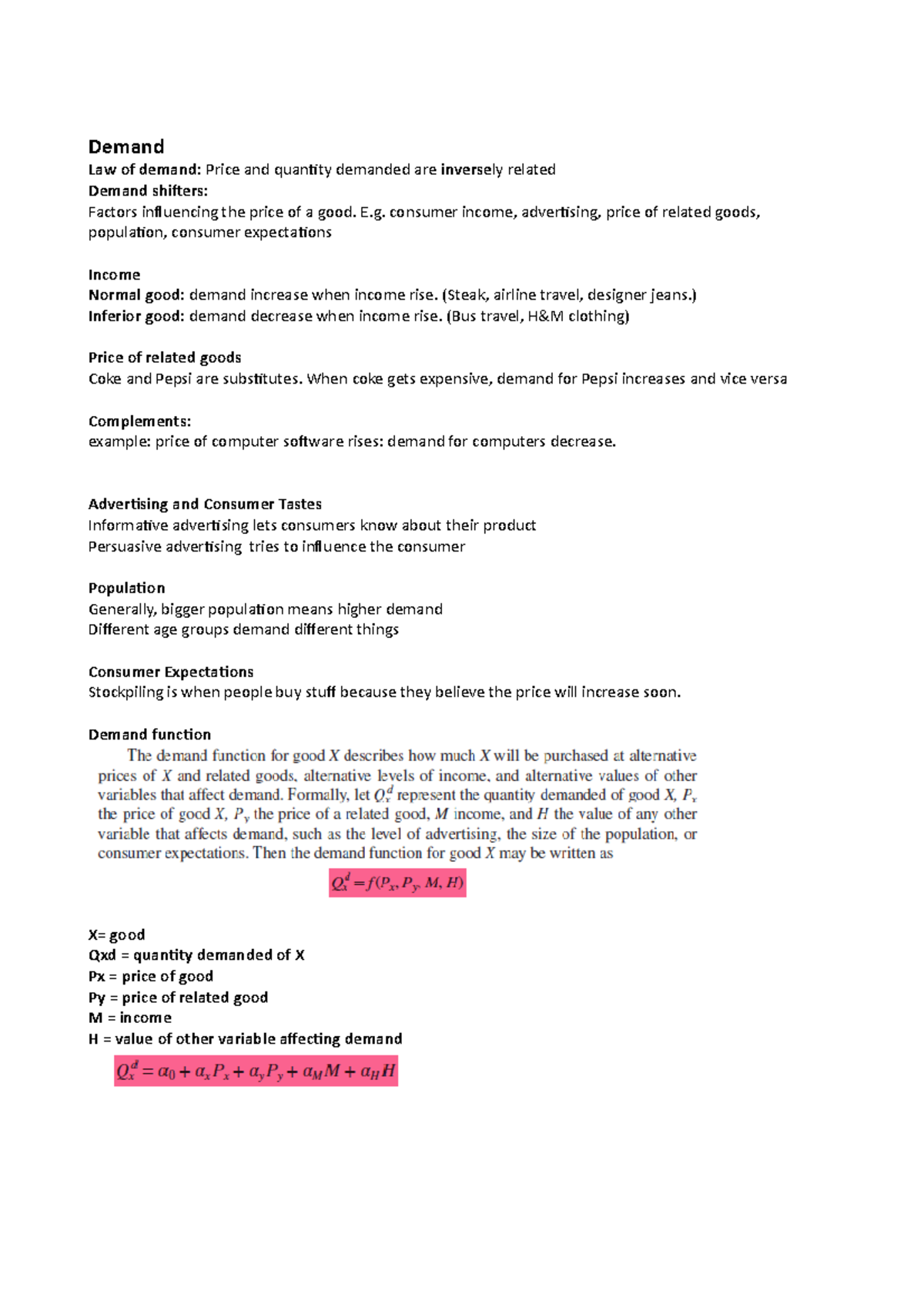 Kap2 - Notes for the chapter - Demand Law of demand: Price and quantity ...