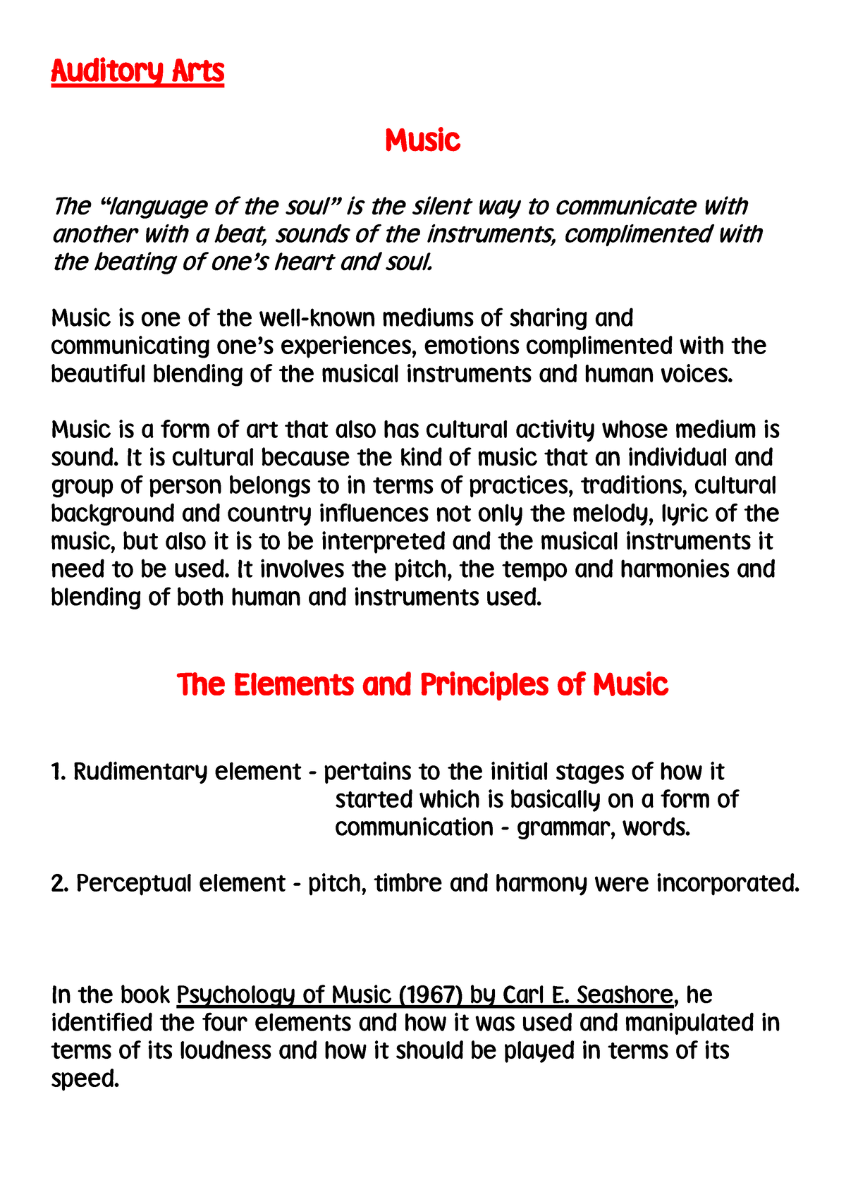 Auditory Arts - AuditoryArts Music The “language of the soul” is the ...