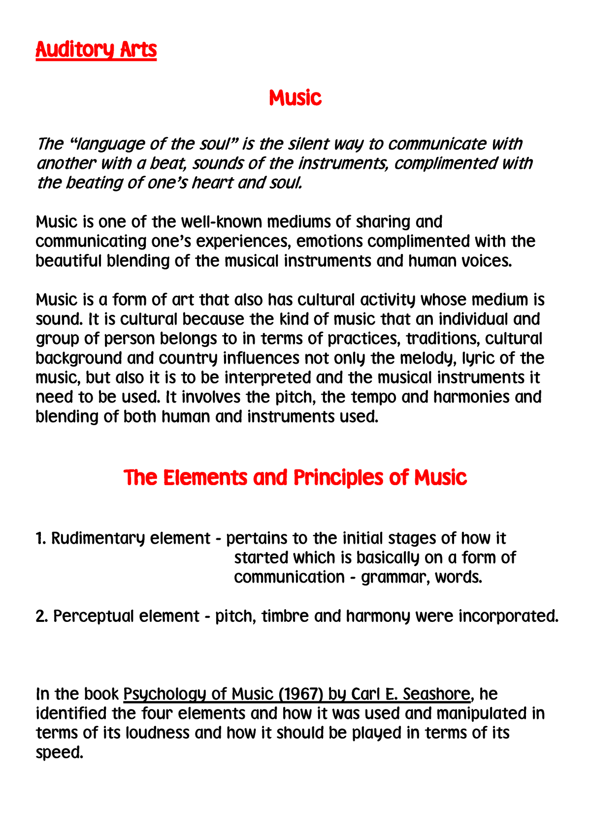 Auditory Arts - AuditoryArts Music The “language Of The Soul” Is The ...